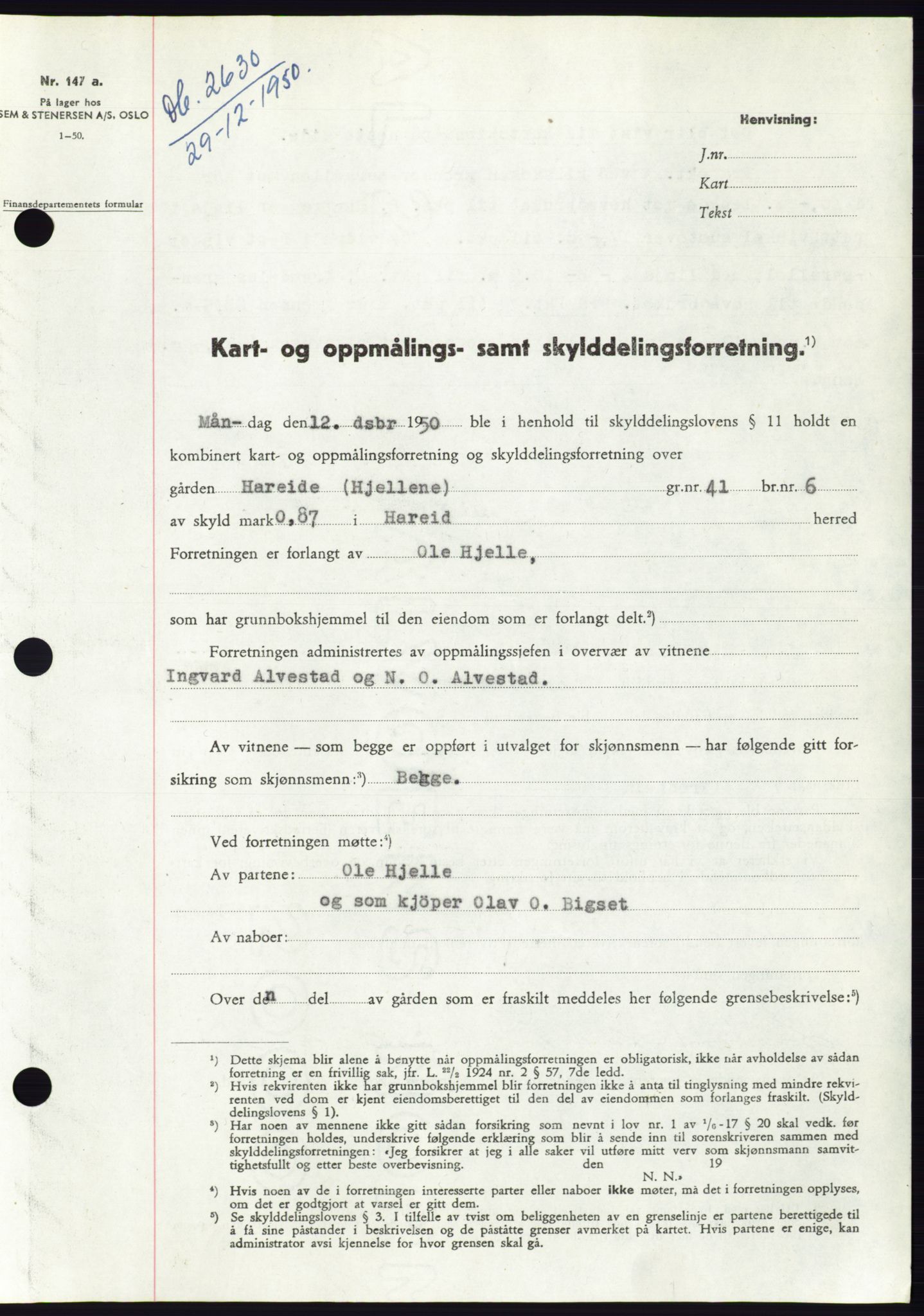 Søre Sunnmøre sorenskriveri, SAT/A-4122/1/2/2C/L0088: Pantebok nr. 14A, 1950-1951, Dagboknr: 2630/1950
