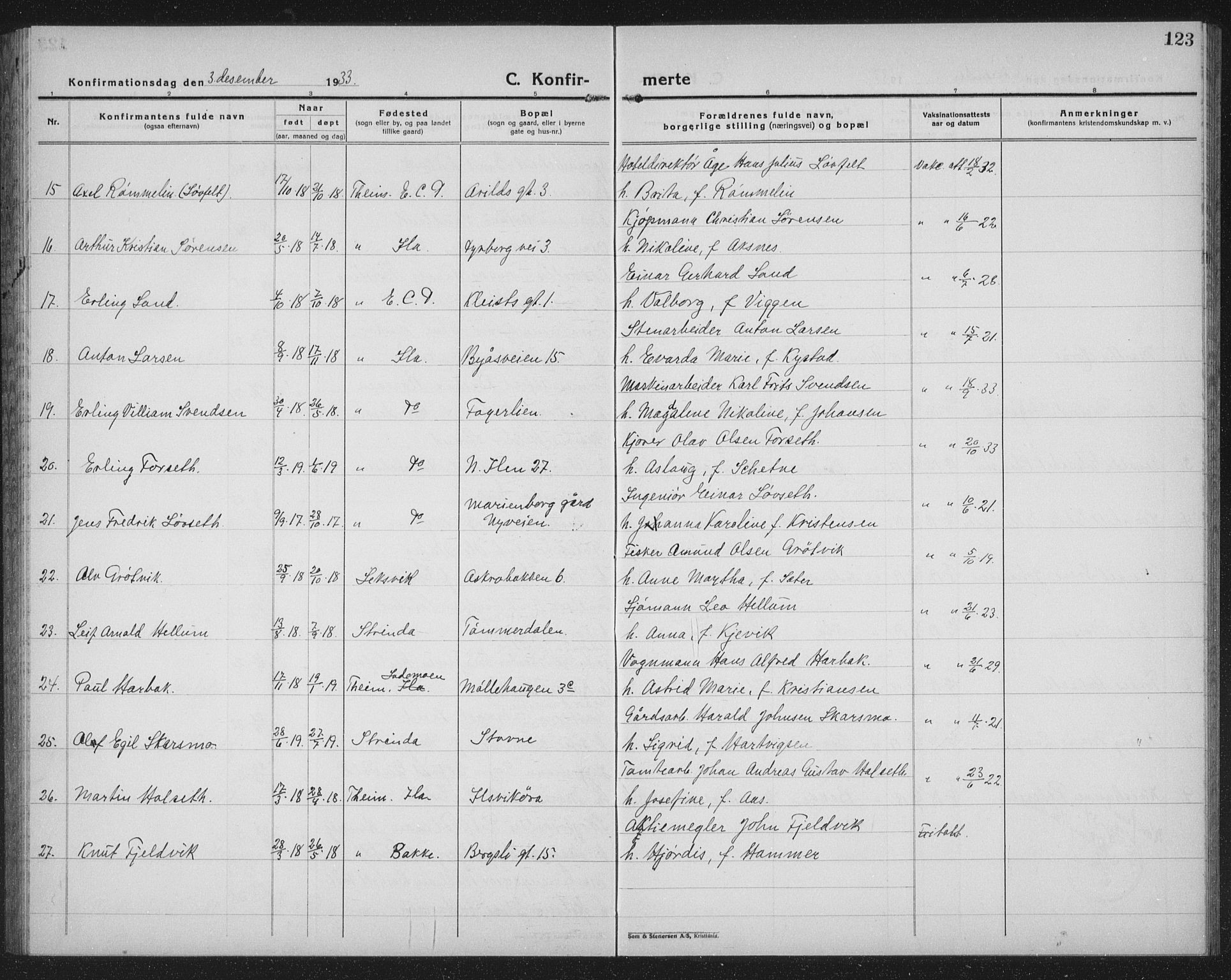 Ministerialprotokoller, klokkerbøker og fødselsregistre - Sør-Trøndelag, SAT/A-1456/603/L0175: Klokkerbok nr. 603C03, 1923-1941, s. 123