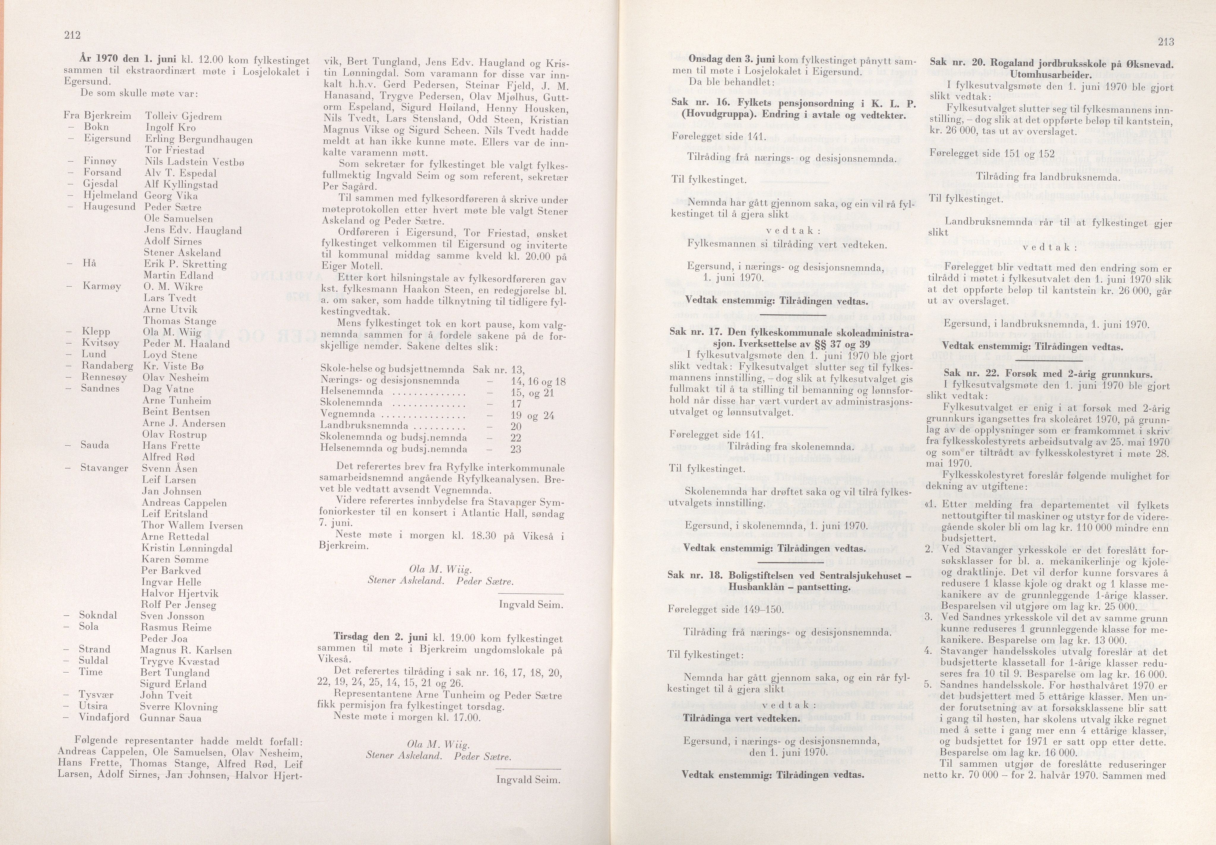 Rogaland fylkeskommune - Fylkesrådmannen , IKAR/A-900/A/Aa/Aaa/L0090: Møtebok , 1970, s. 212.-213