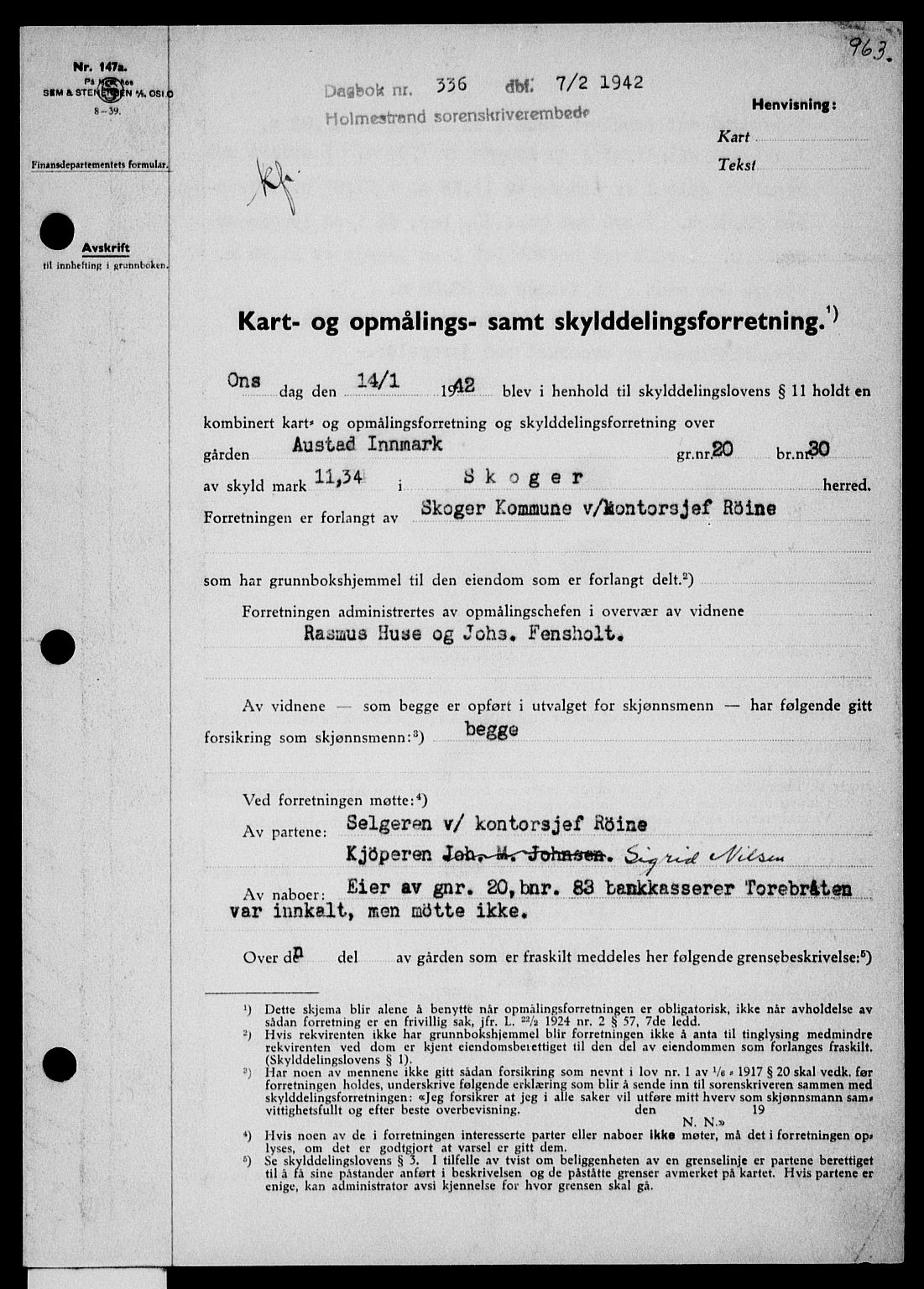 Holmestrand sorenskriveri, SAKO/A-67/G/Ga/Gaa/L0054: Pantebok nr. A-54, 1941-1942, Dagboknr: 336/1942