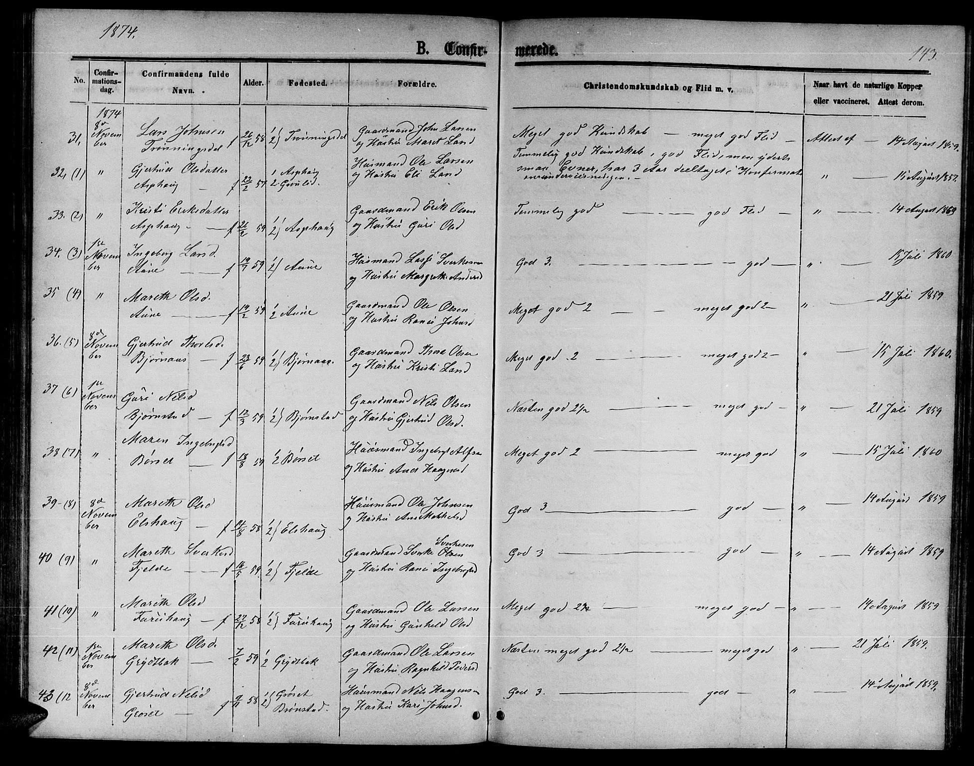 Ministerialprotokoller, klokkerbøker og fødselsregistre - Møre og Romsdal, AV/SAT-A-1454/598/L1076: Klokkerbok nr. 598C01, 1867-1878, s. 143