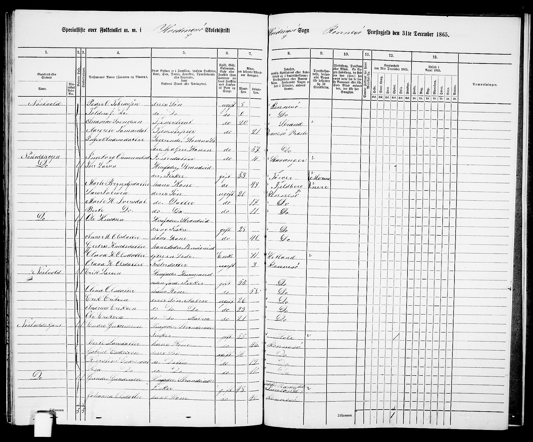 RA, Folketelling 1865 for 1142P Rennesøy prestegjeld, 1865, s. 98