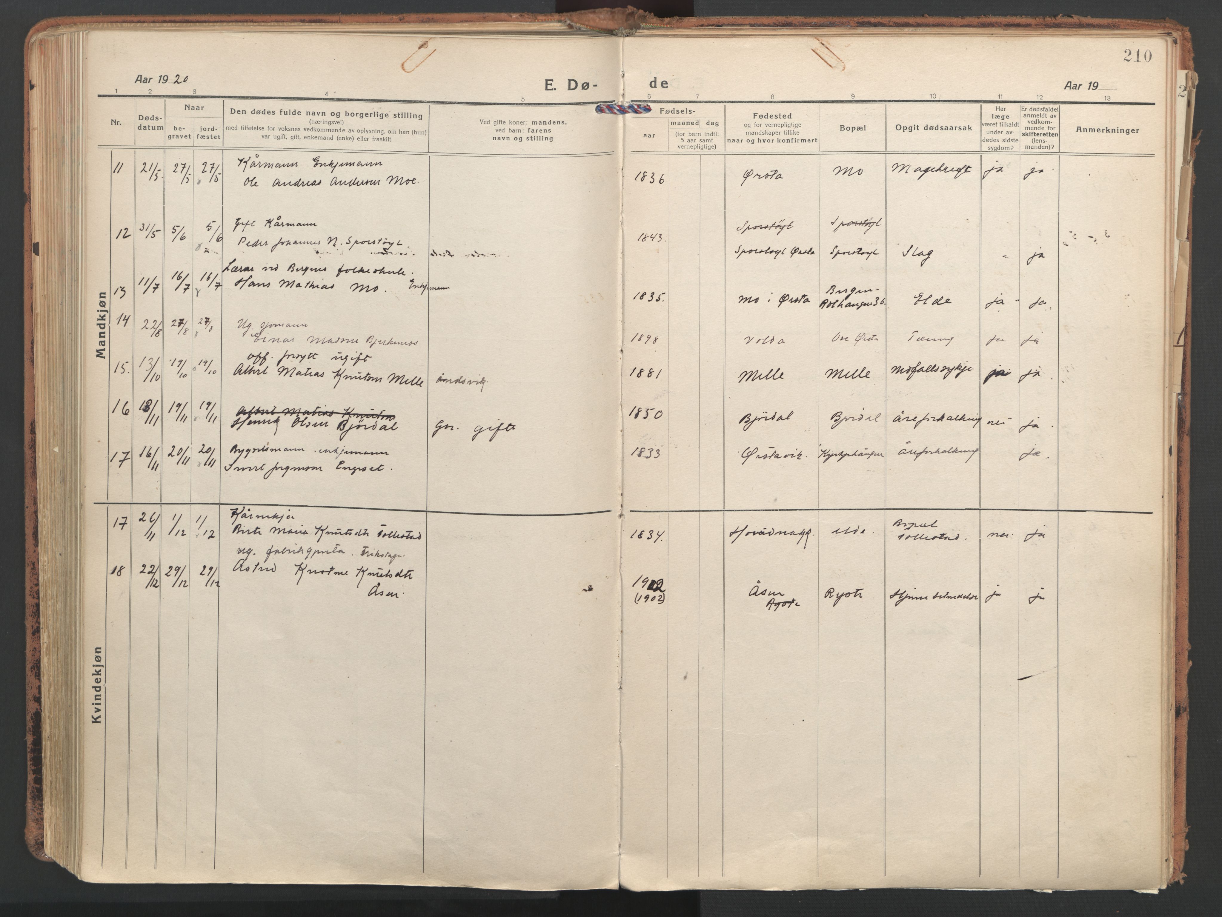 Ministerialprotokoller, klokkerbøker og fødselsregistre - Møre og Romsdal, AV/SAT-A-1454/513/L0180: Ministerialbok nr. 513A07, 1919-1929, s. 210