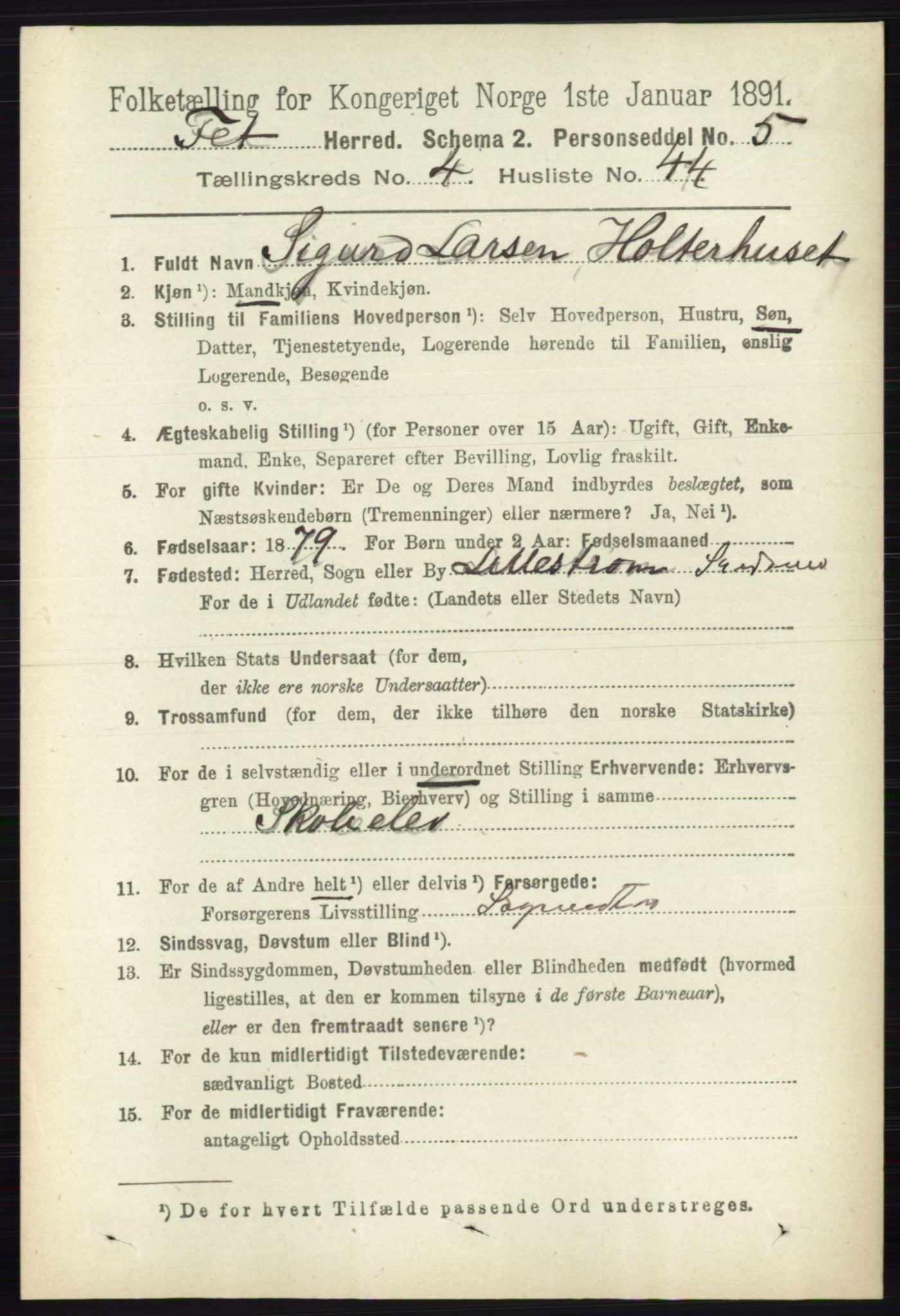 RA, Folketelling 1891 for 0227 Fet herred, 1891, s. 1523