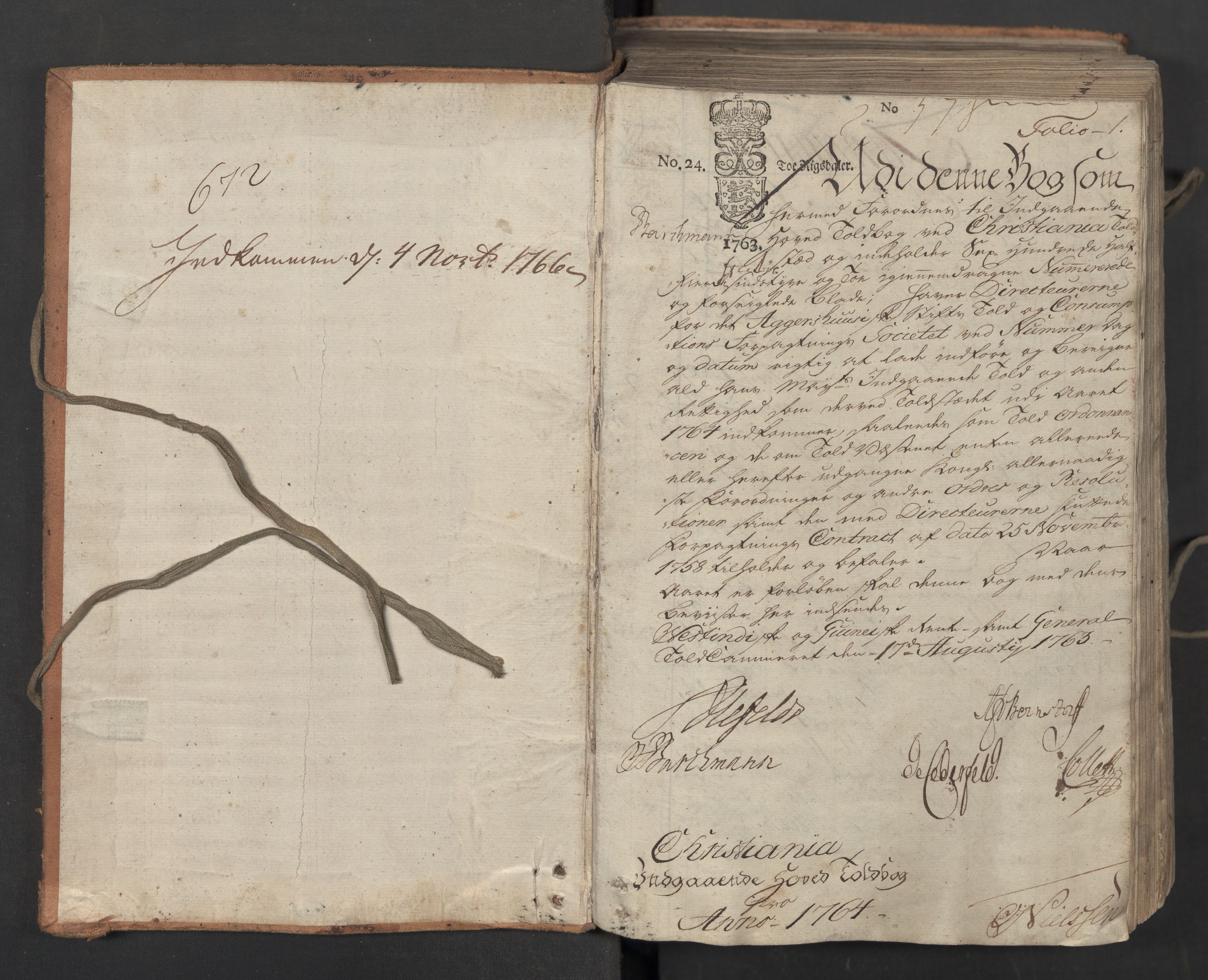 Generaltollkammeret, tollregnskaper, AV/RA-EA-5490/R06/L0071/0001: Tollregnskaper Kristiania / Inngående hovedtollbok, 1764