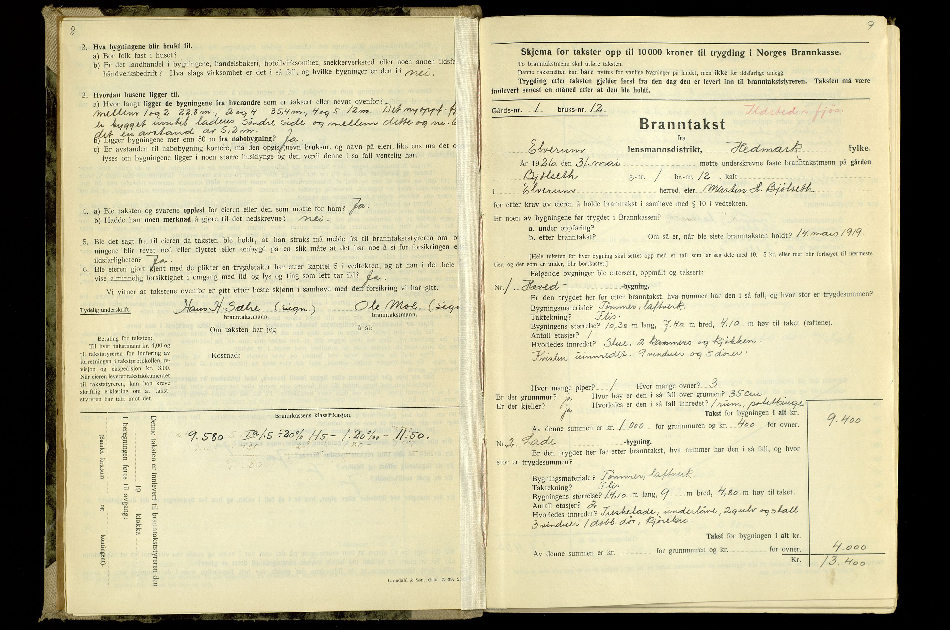 Norges Brannkasse, Elverum, AV/SAH-NBRANE-020/F/L0001: Branntakstprotokoll, 1880-1940, s. 8-9
