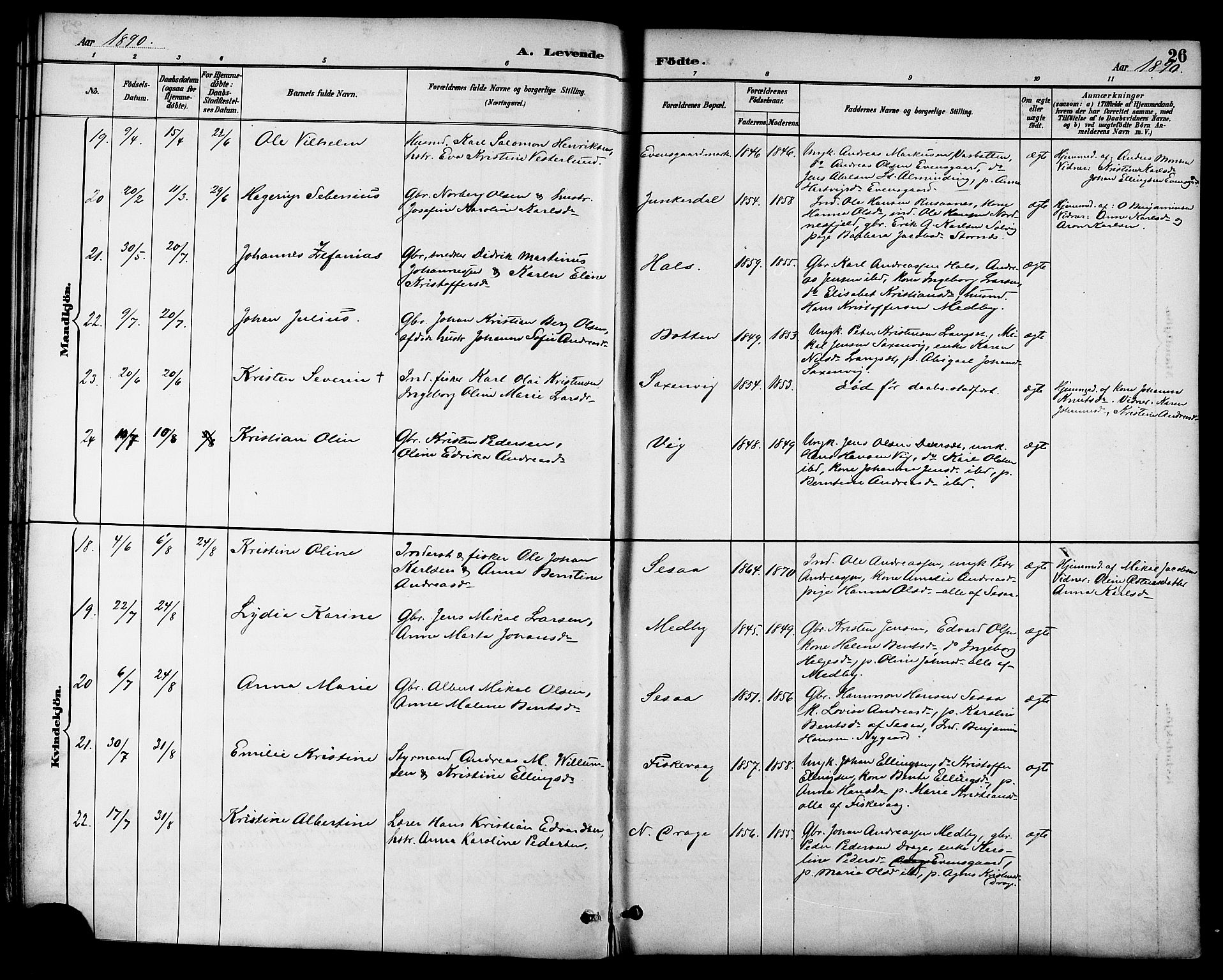 Ministerialprotokoller, klokkerbøker og fødselsregistre - Nordland, AV/SAT-A-1459/847/L0669: Ministerialbok nr. 847A09, 1887-1901, s. 26