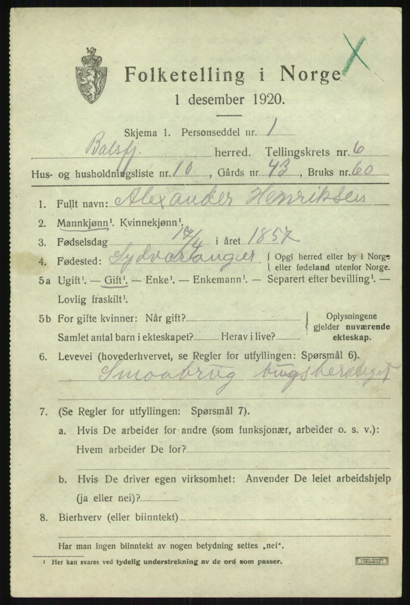 SATØ, Folketelling 1920 for 1933 Balsfjord herred, 1920, s. 3840