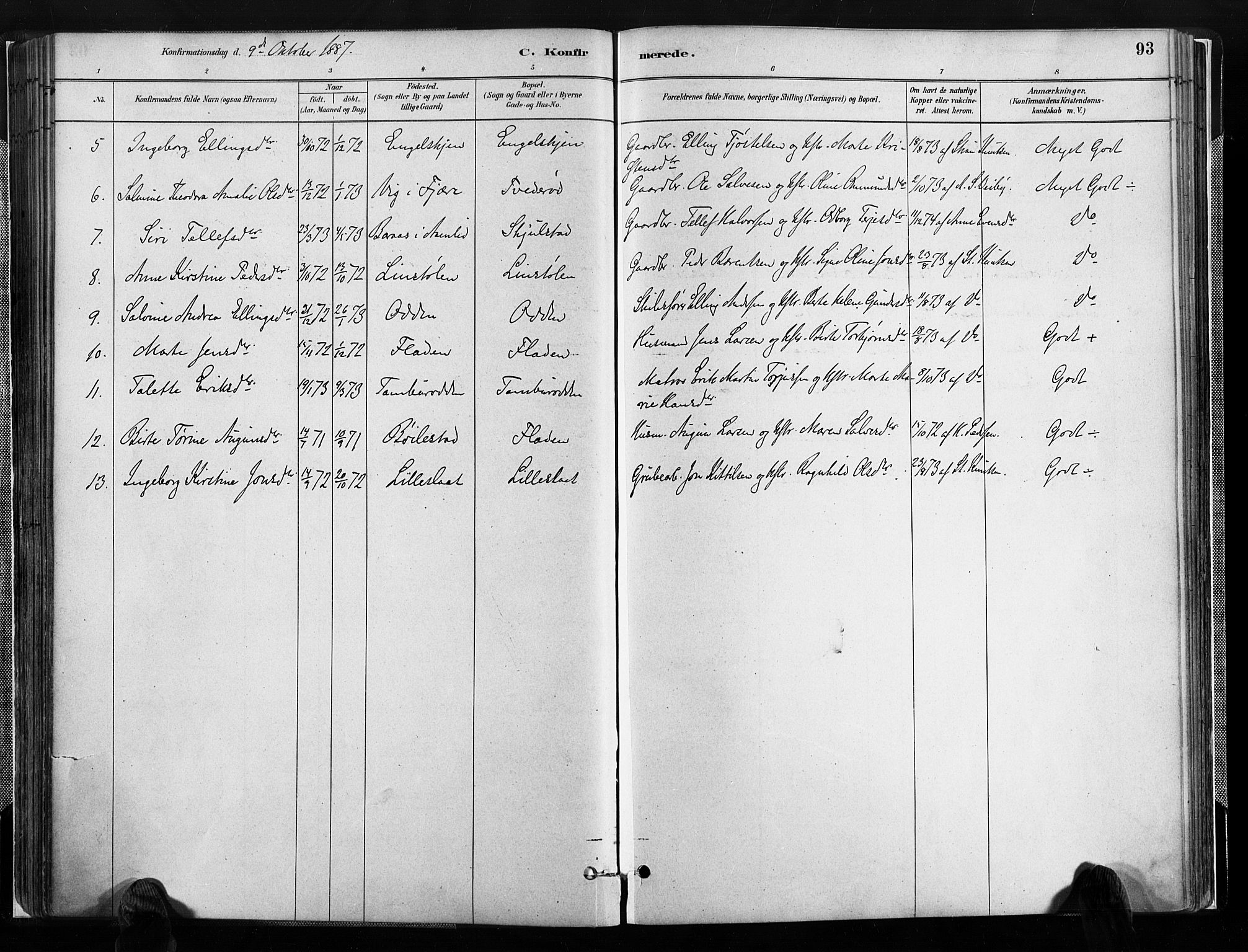 Austre Moland sokneprestkontor, AV/SAK-1111-0001/F/Fa/Faa/L0010: Ministerialbok nr. A 10, 1880-1904, s. 93