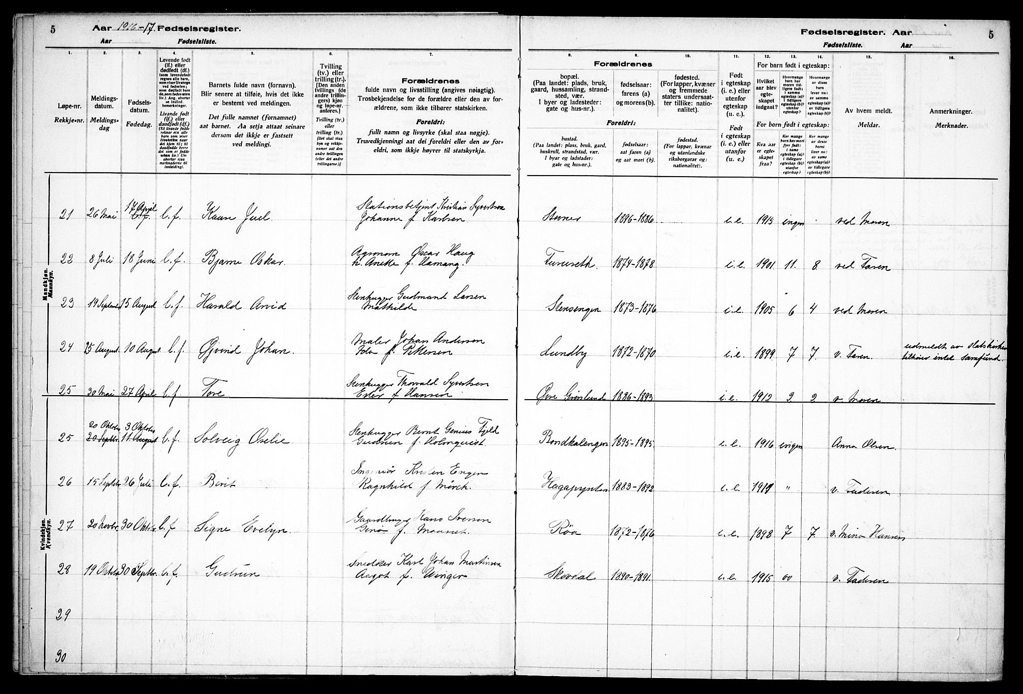 Østre Aker prestekontor Kirkebøker, SAO/A-10840/J/Jb/L0001: Fødselsregister nr. II 1, 1916-1932, s. 5