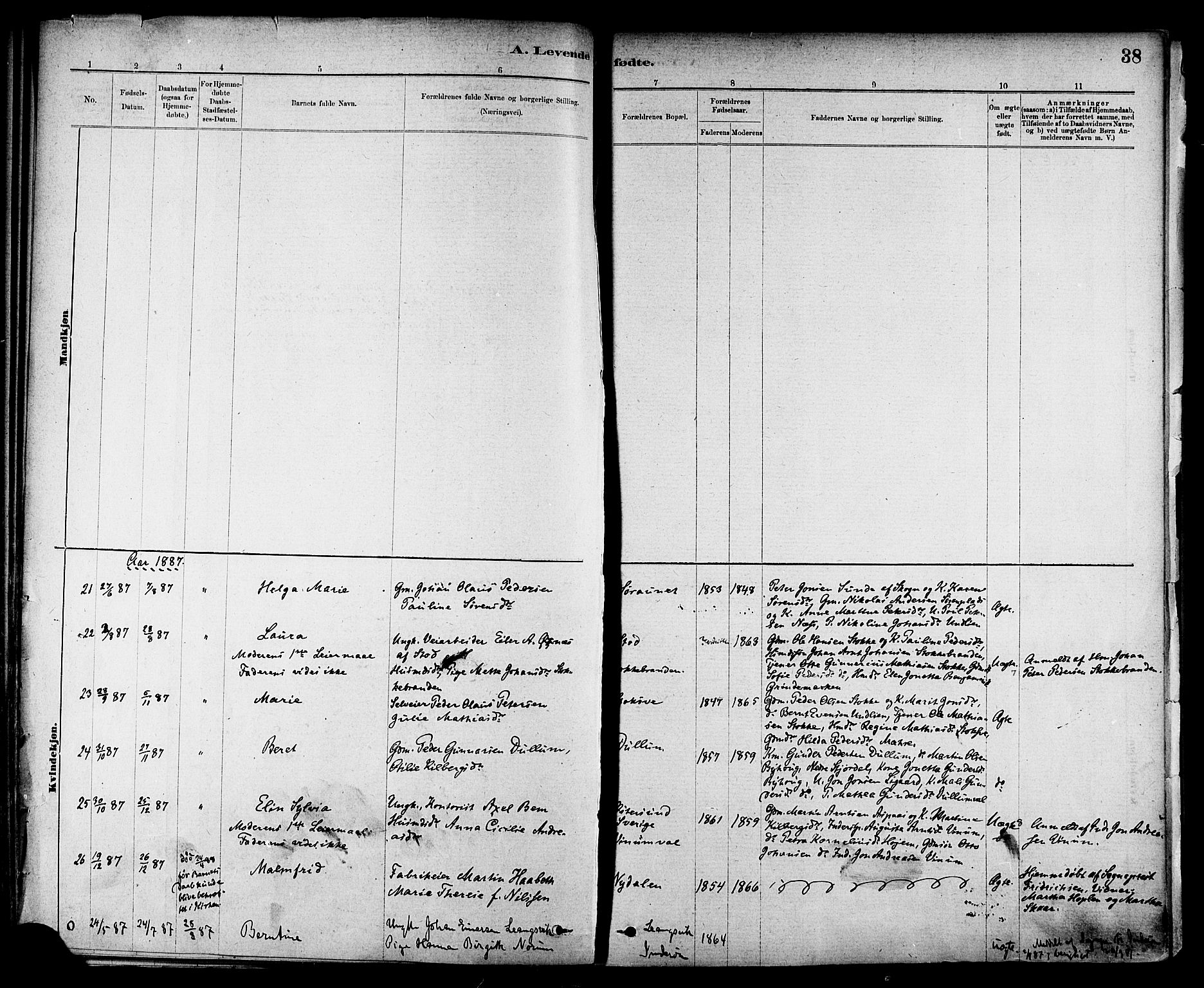 Ministerialprotokoller, klokkerbøker og fødselsregistre - Nord-Trøndelag, SAT/A-1458/714/L0130: Ministerialbok nr. 714A01, 1878-1895, s. 38