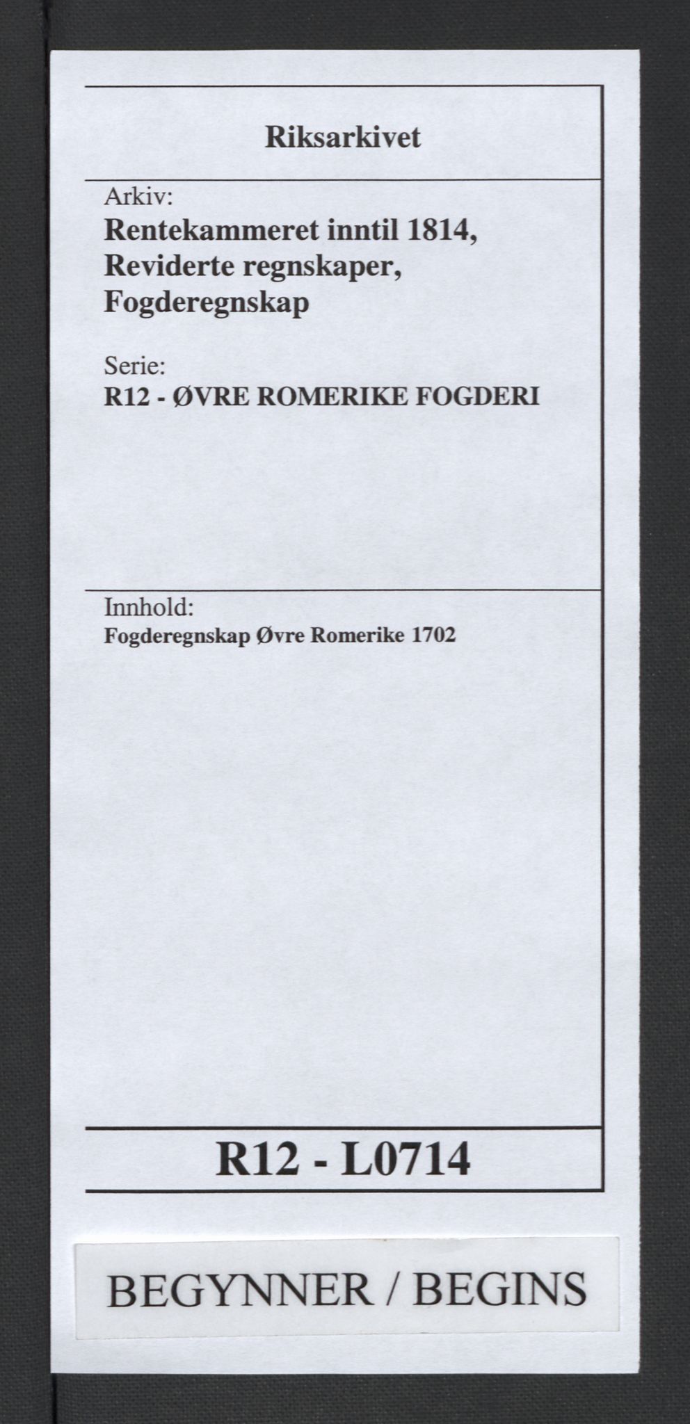 Rentekammeret inntil 1814, Reviderte regnskaper, Fogderegnskap, RA/EA-4092/R12/L0714: Fogderegnskap Øvre Romerike, 1702, s. 1