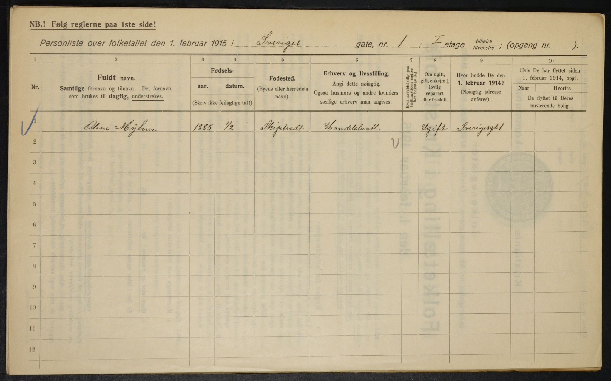 OBA, Kommunal folketelling 1.2.1915 for Kristiania, 1915, s. 106020