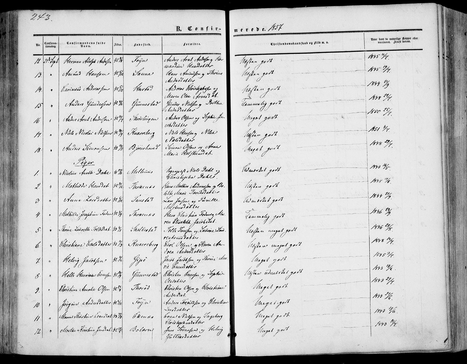 Nøtterøy kirkebøker, AV/SAKO-A-354/F/Fa/L0006: Ministerialbok nr. I 6, 1852-1864, s. 243