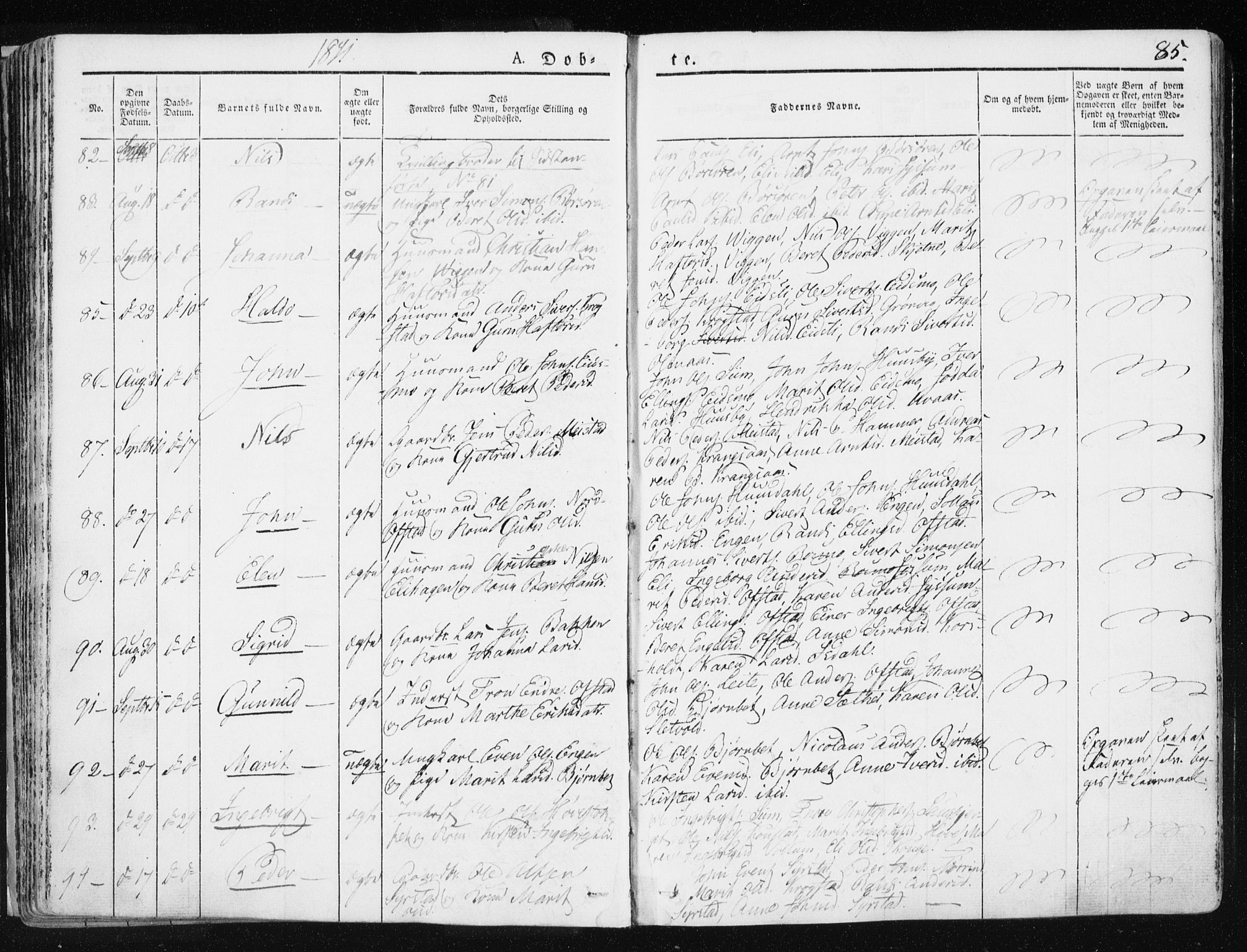 Ministerialprotokoller, klokkerbøker og fødselsregistre - Sør-Trøndelag, SAT/A-1456/665/L0771: Ministerialbok nr. 665A06, 1830-1856, s. 85
