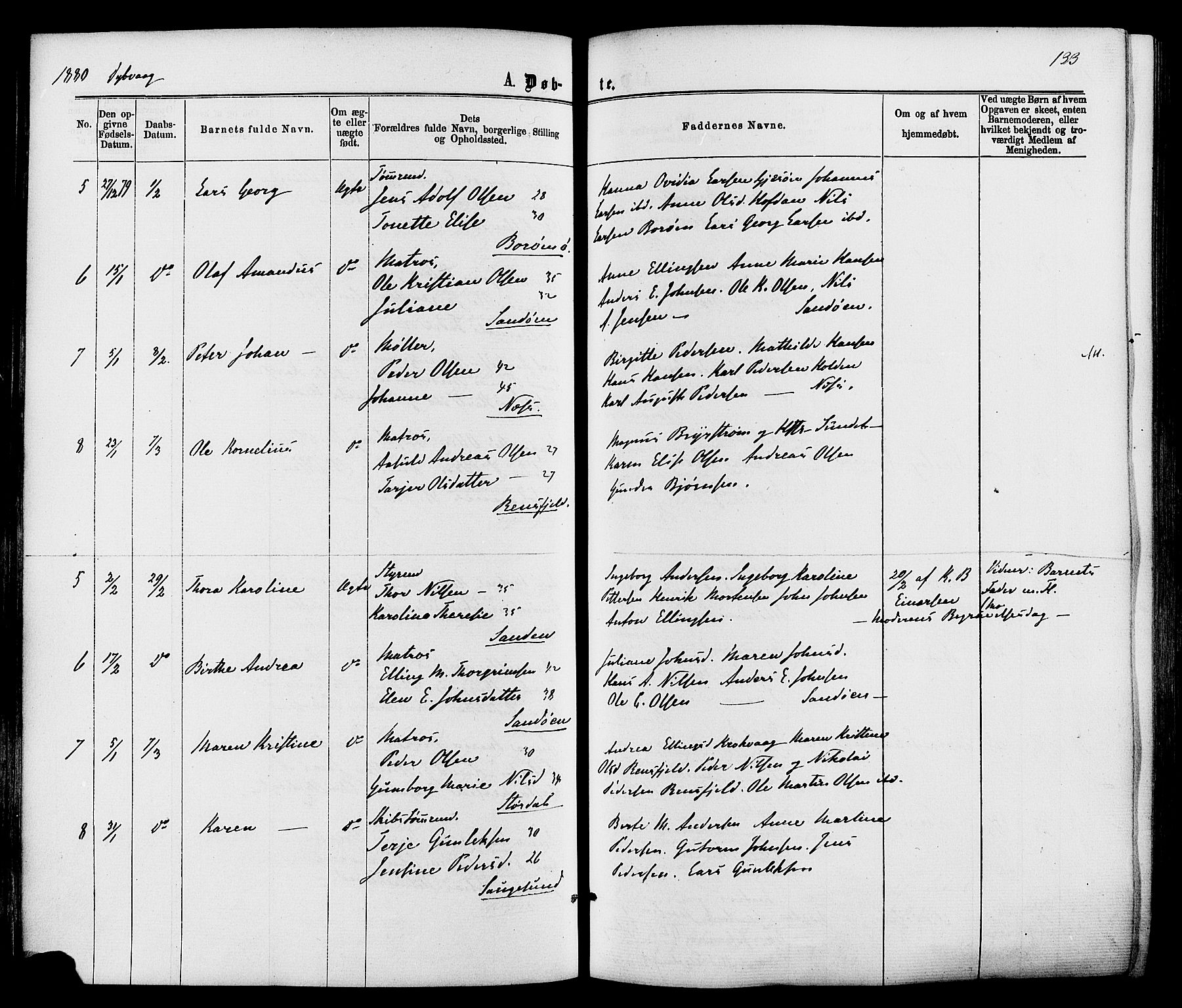 Dypvåg sokneprestkontor, SAK/1111-0007/F/Fa/Faa/L0007: Ministerialbok nr. A 7/ 1, 1872-1884, s. 133