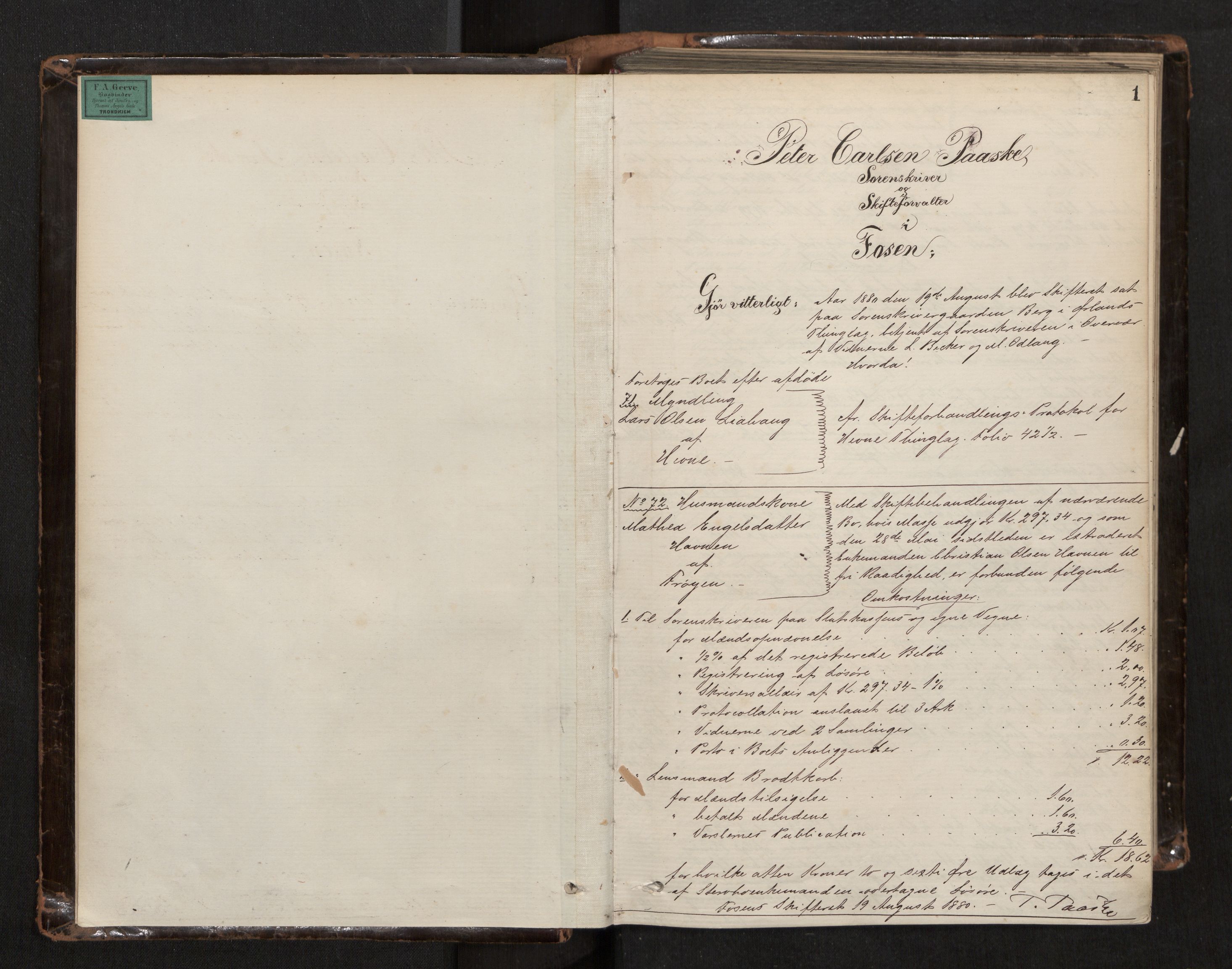 Fosen sorenskriveri, AV/SAT-A-1107/1/3/3A/L0027: Skifteutlodningsprotokoll nr. 6, 1880-1887, s. 1