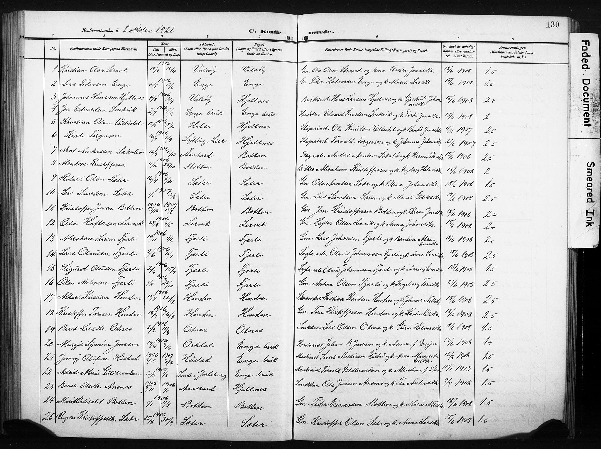 Ministerialprotokoller, klokkerbøker og fødselsregistre - Møre og Romsdal, AV/SAT-A-1454/580/L0927: Klokkerbok nr. 580C02, 1904-1932, s. 130