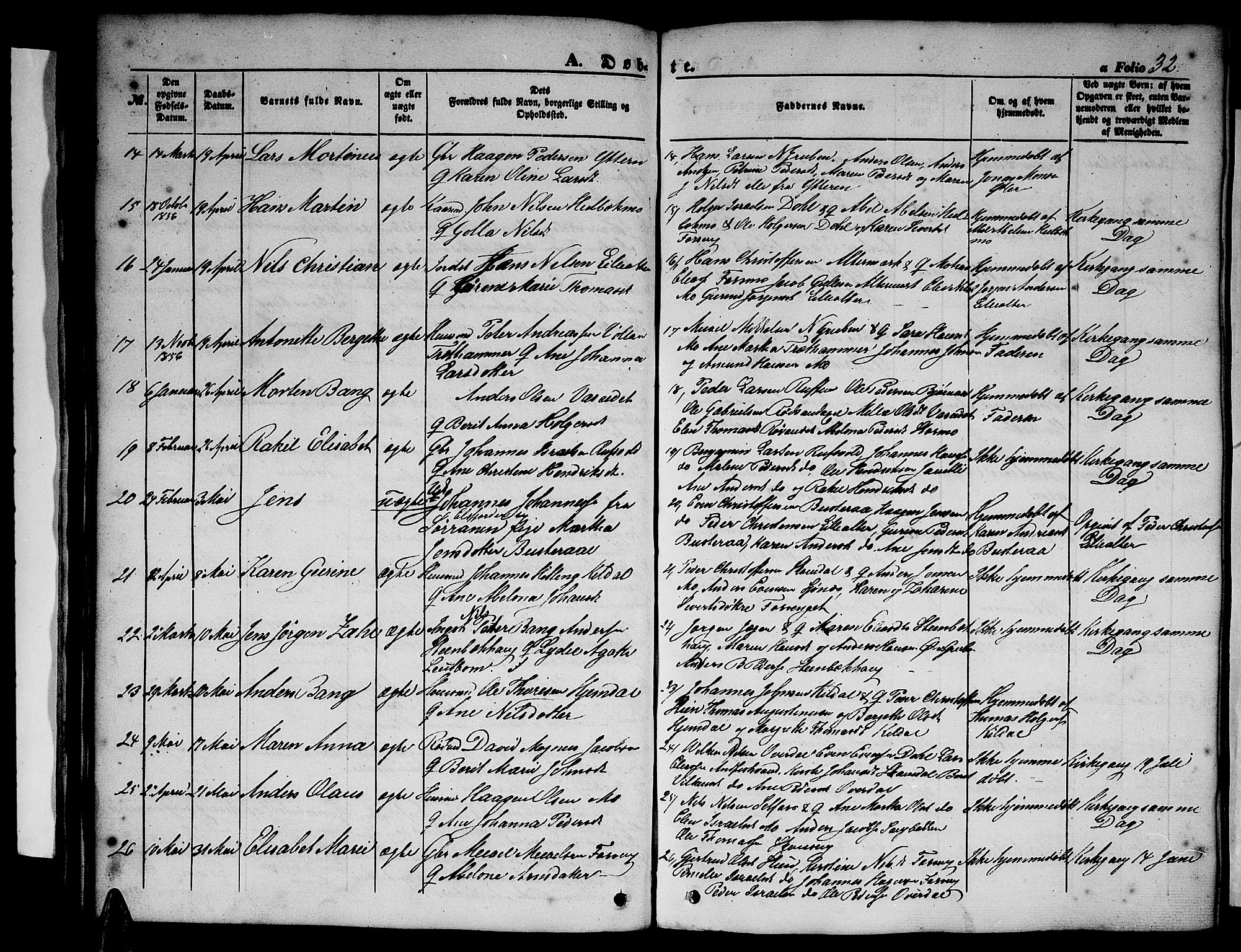 Ministerialprotokoller, klokkerbøker og fødselsregistre - Nordland, AV/SAT-A-1459/827/L0414: Klokkerbok nr. 827C03, 1853-1865, s. 32