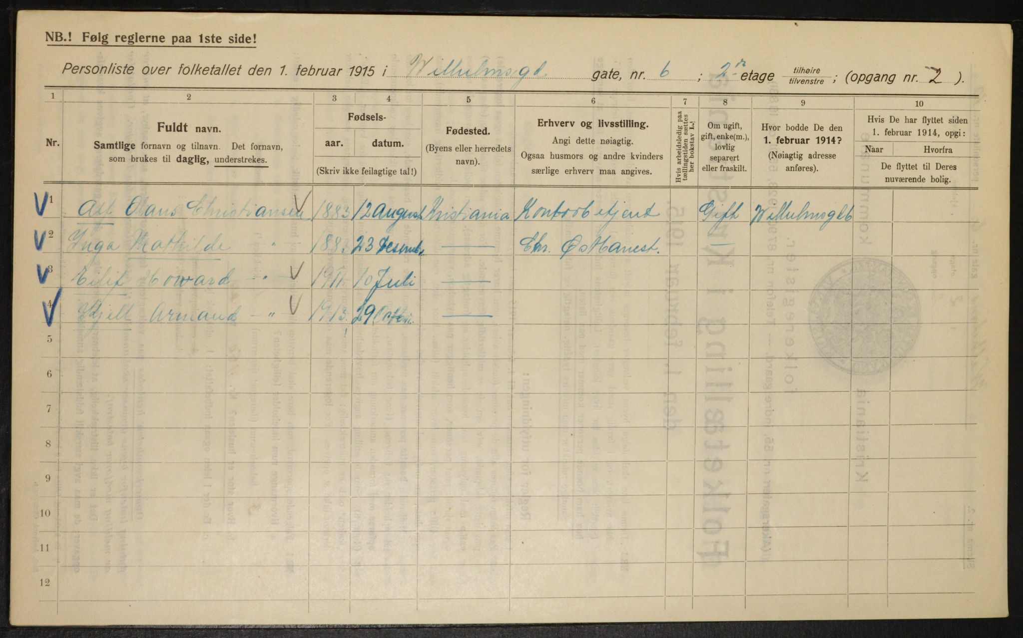 OBA, Kommunal folketelling 1.2.1915 for Kristiania, 1915, s. 128835