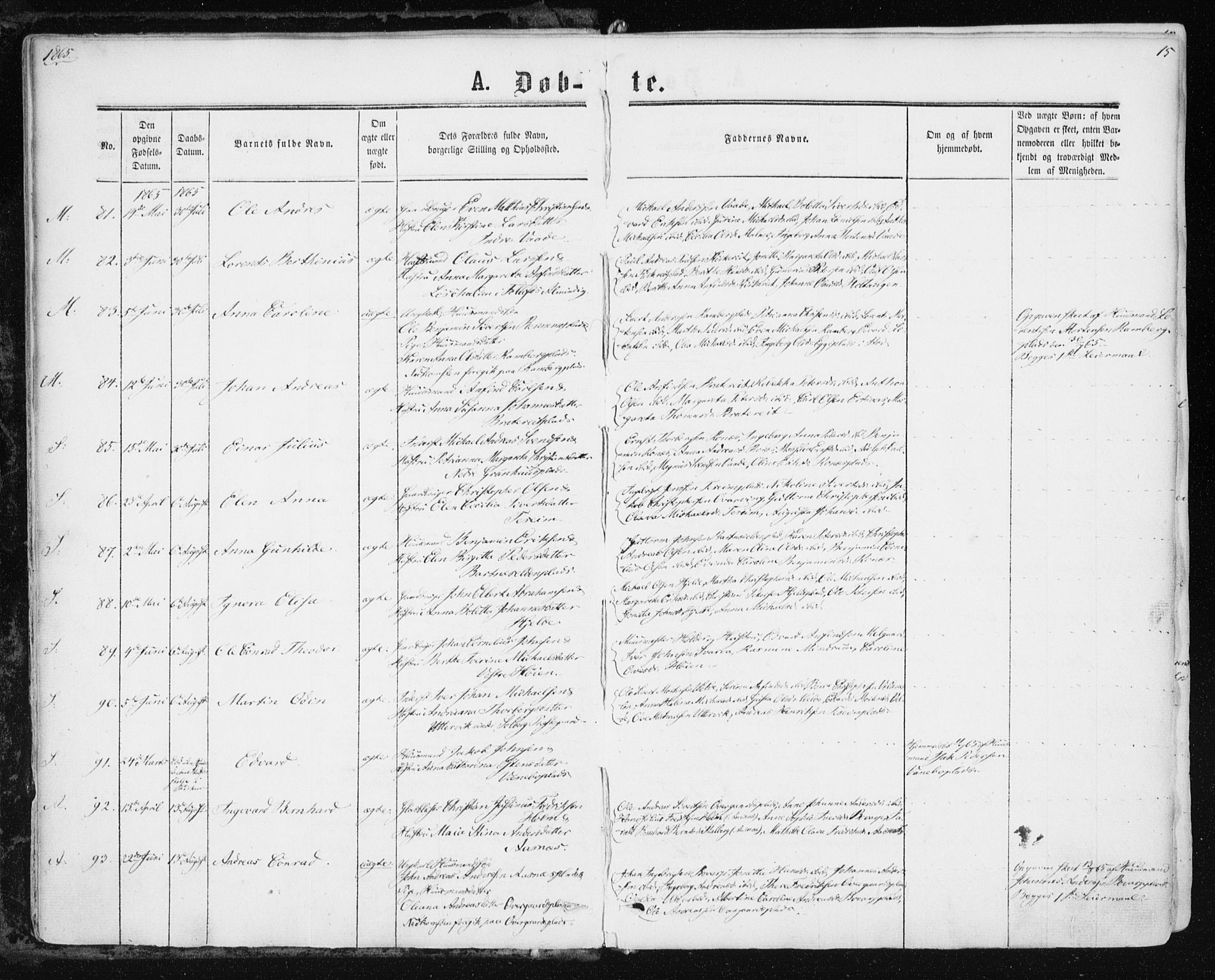 Ministerialprotokoller, klokkerbøker og fødselsregistre - Nord-Trøndelag, SAT/A-1458/741/L0394: Ministerialbok nr. 741A08, 1864-1877, s. 15