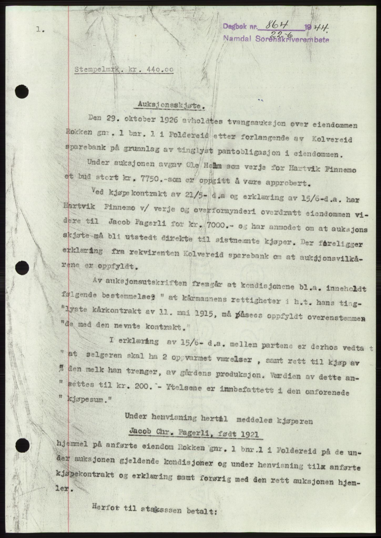 Namdal sorenskriveri, SAT/A-4133/1/2/2C: Pantebok nr. -, 1944-1945, Dagboknr: 864/1944
