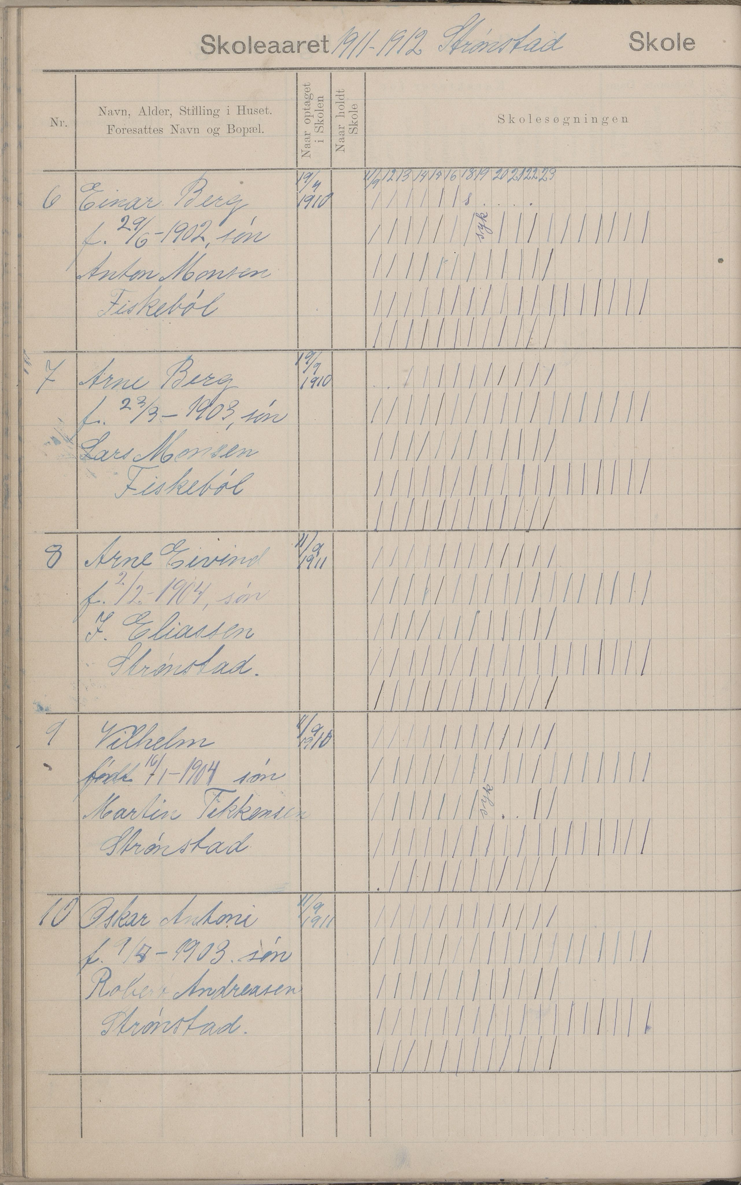 Hadsel kommune. Strønstad skolekrets, AIN/K-18660.510.13/G/L0001: Skoleprotokoll for Strønstad skole - Seloter, 1905-1914