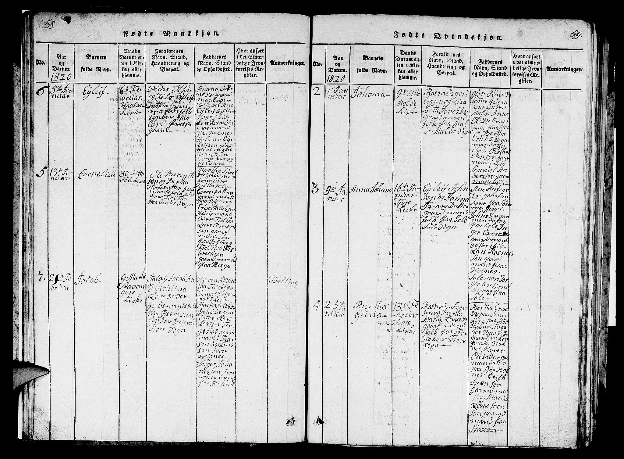 Håland sokneprestkontor, AV/SAST-A-101802/001/30BB/L0001: Klokkerbok nr. B 1, 1815-1845, s. 58-59