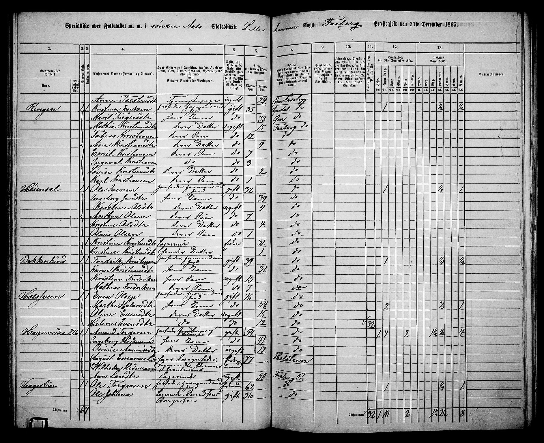 RA, Folketelling 1865 for 0524L Fåberg prestegjeld, Fåberg sokn og Lillehammer landsokn, 1865, s. 140