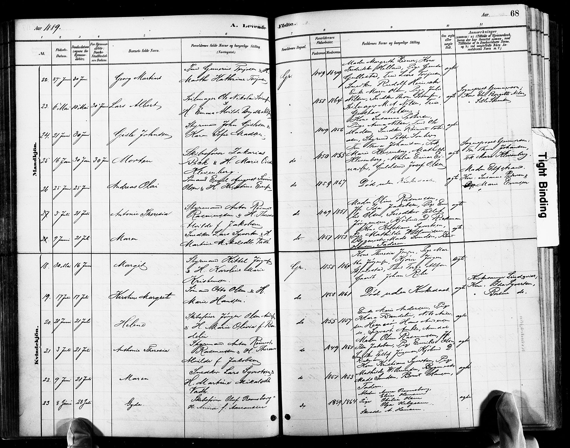 Grimstad sokneprestkontor, AV/SAK-1111-0017/F/Fb/L0001: Klokkerbok nr. B 1, 1881-1922, s. 68