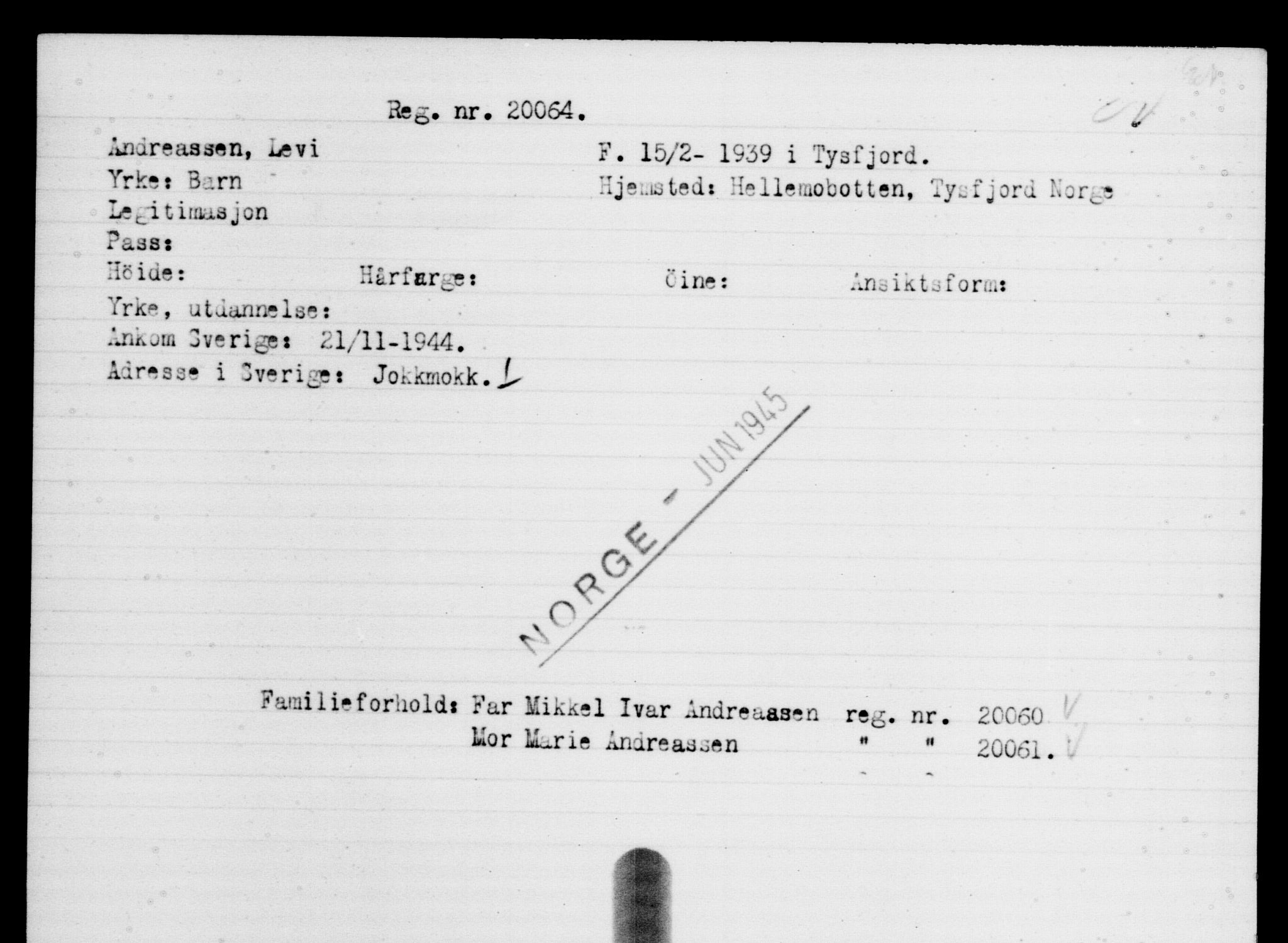 Utenriksstasjonene, Legasjonen i Stockholm, Flyktningkontoret, AV/RA-S-6753/V/Va/L0009: Kjesäterkartoteket, flyktninger med registreringsnr. 18502-22048, 1940-1945, s. 1730