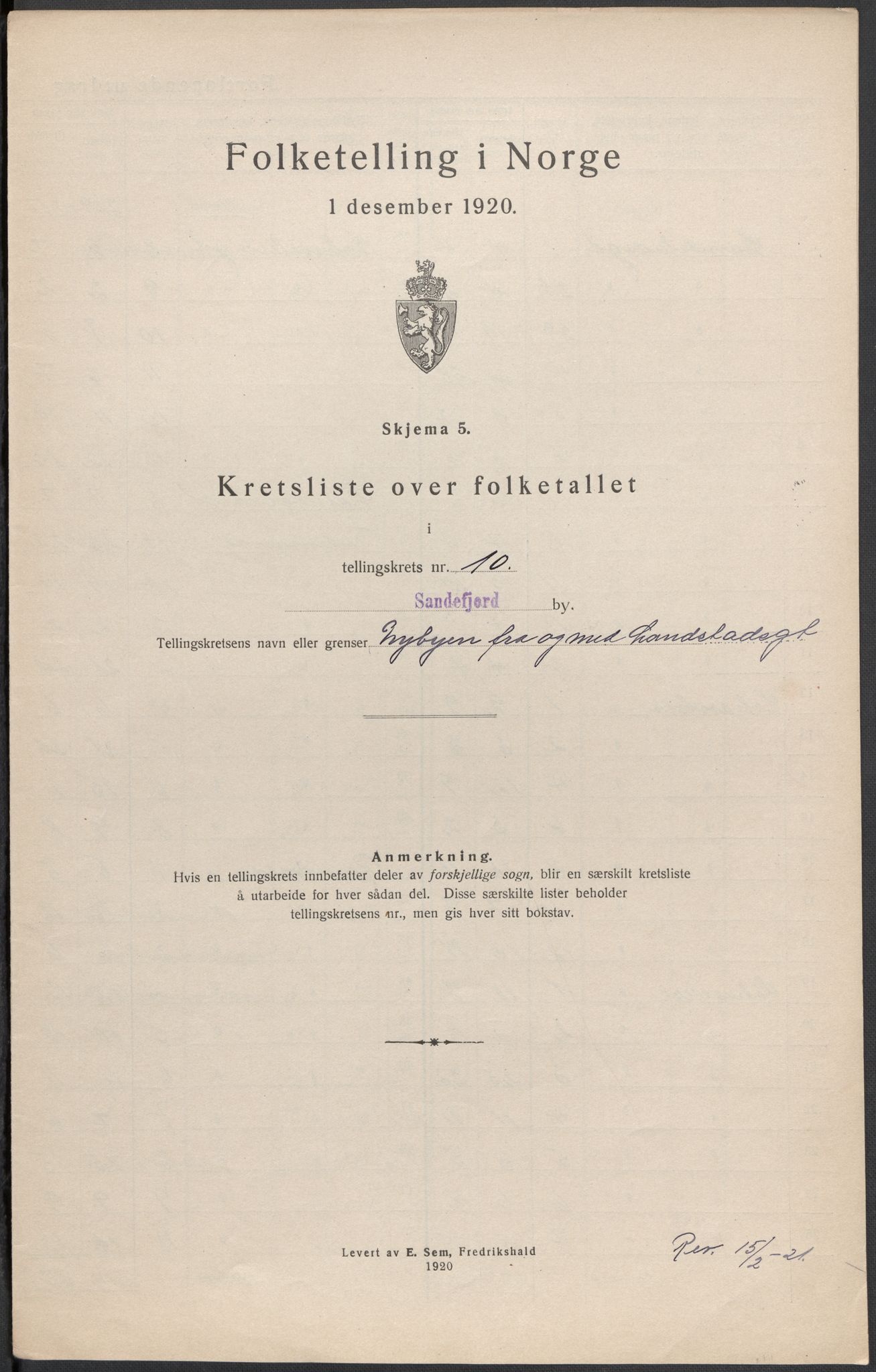 SAKO, Folketelling 1920 for 0706 Sandefjord kjøpstad, 1920, s. 33