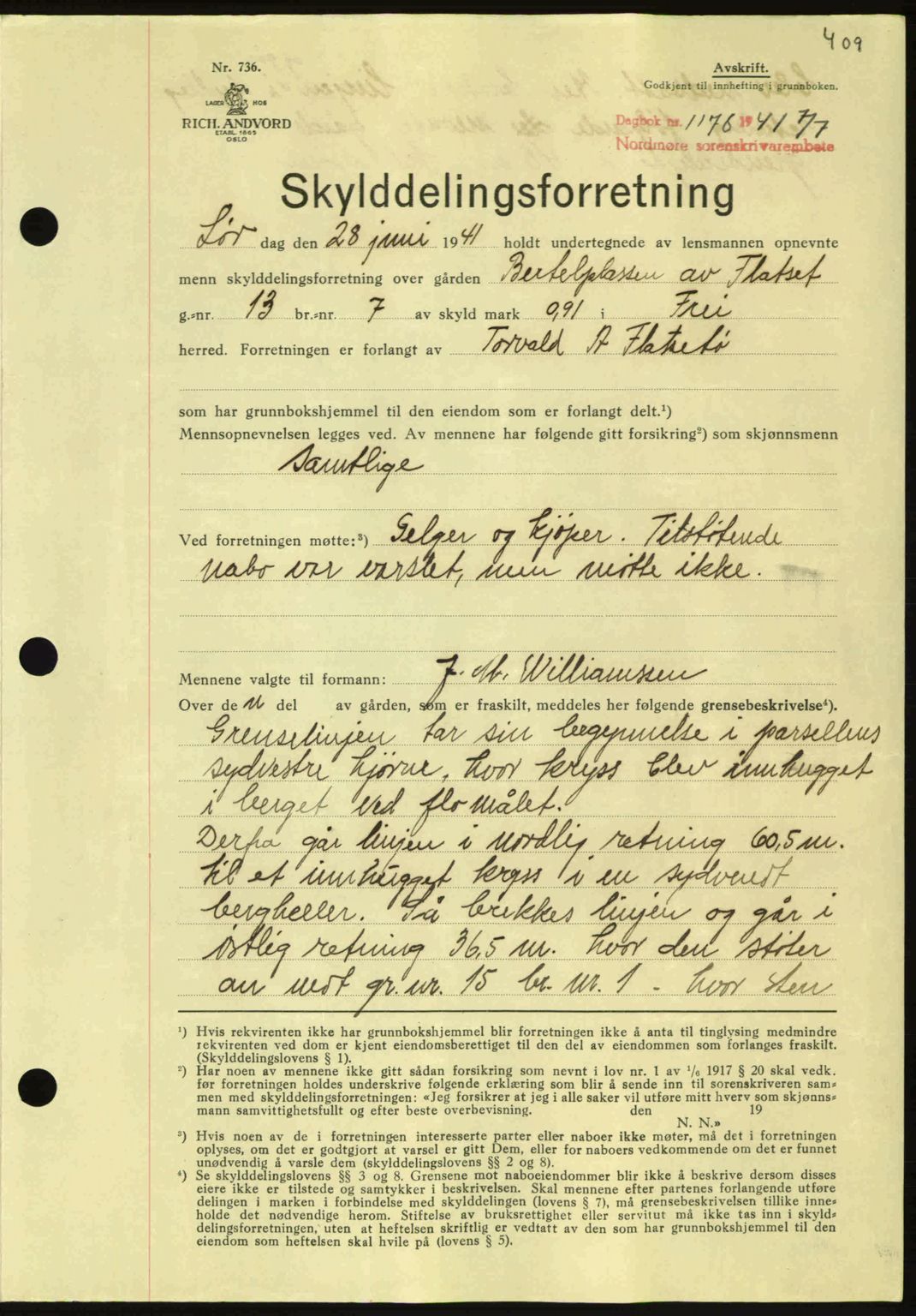 Nordmøre sorenskriveri, AV/SAT-A-4132/1/2/2Ca: Pantebok nr. A90, 1941-1941, Dagboknr: 1176/1941