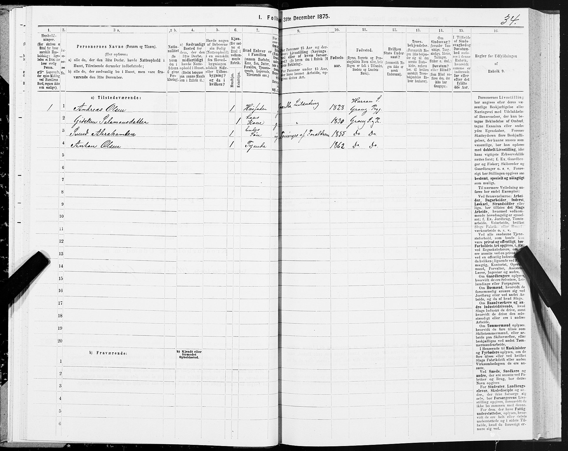 SAT, Folketelling 1875 for 1742P Grong prestegjeld, 1875, s. 3034