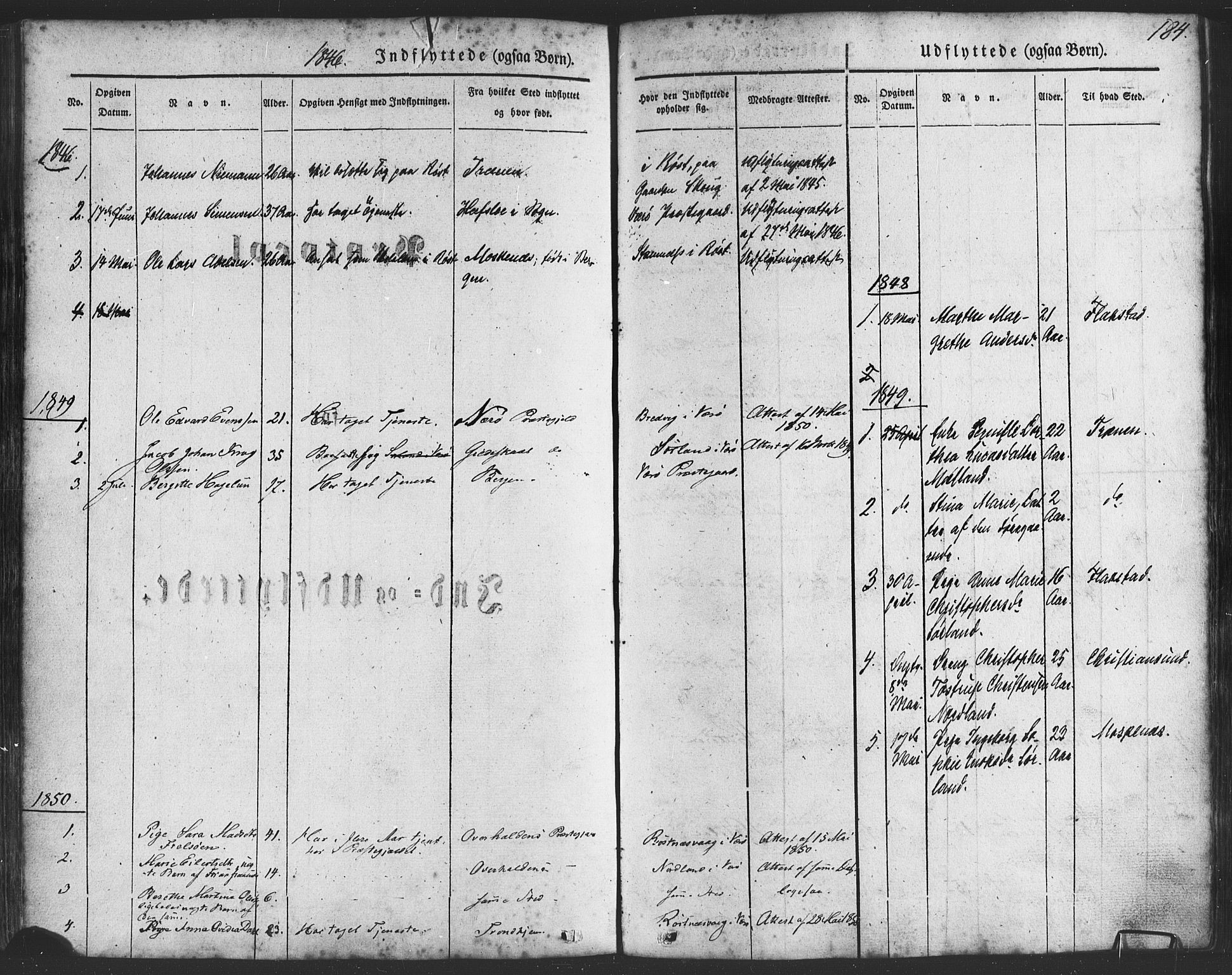 Ministerialprotokoller, klokkerbøker og fødselsregistre - Nordland, SAT/A-1459/807/L0121: Ministerialbok nr. 807A04, 1846-1879, s. 184
