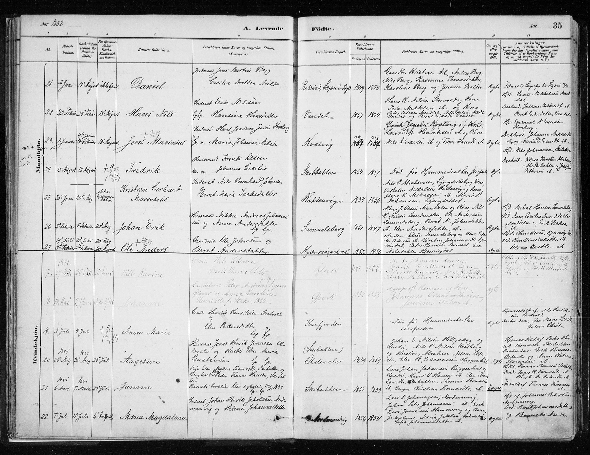 Lyngen sokneprestembete, AV/SATØ-S-1289/H/He/Hea/L0007kirke: Ministerialbok nr. 7, 1879-1890, s. 35