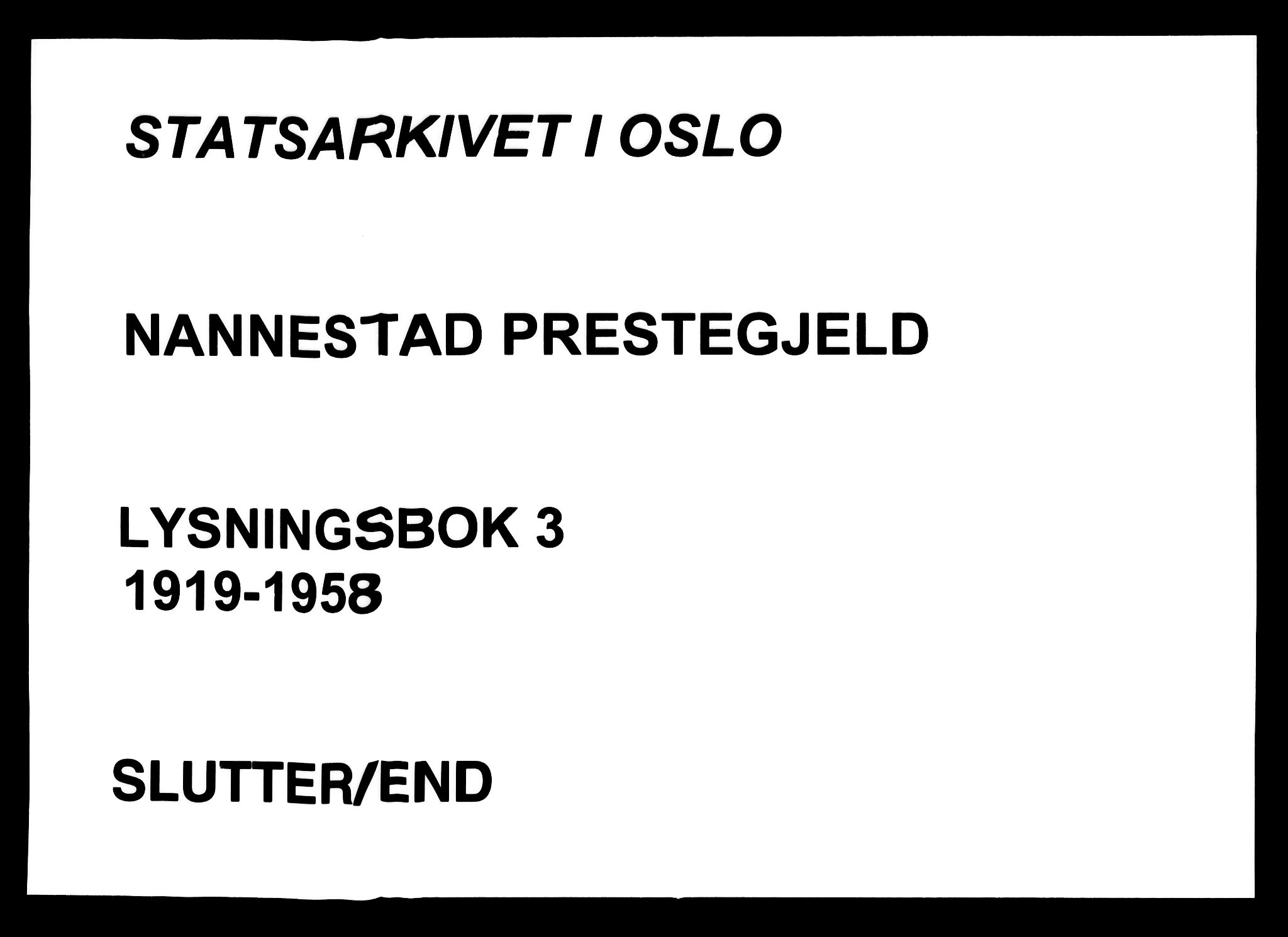 Nannestad prestekontor Kirkebøker, AV/SAO-A-10414a/H/Ha/L0003: Lysningsprotokoll nr. I 3, 1919-1958