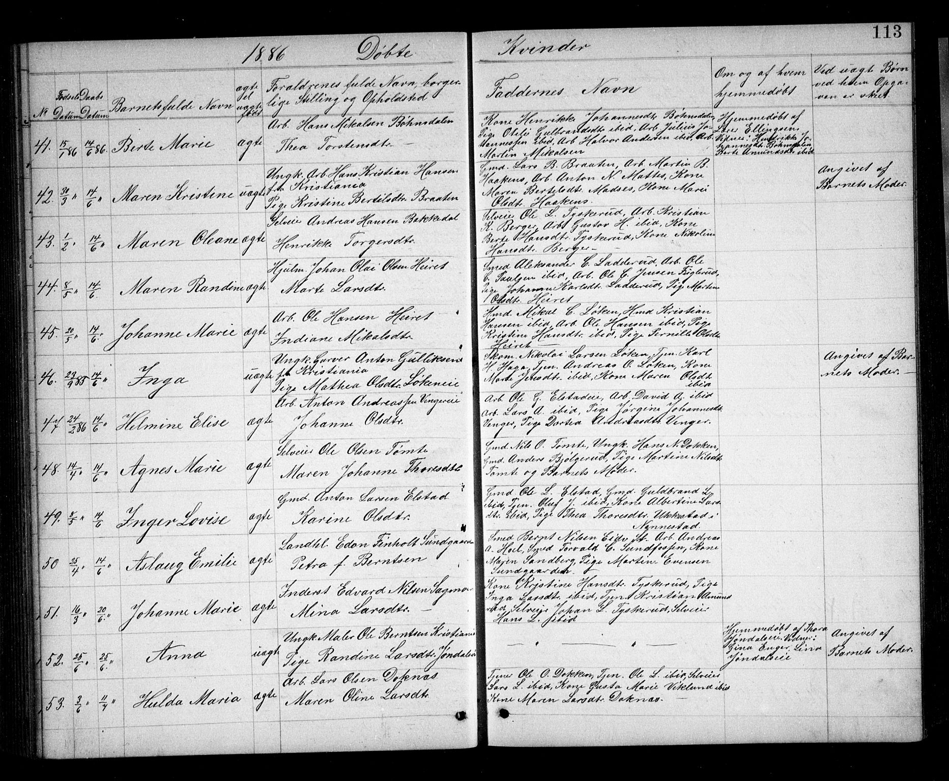 Eidsvoll prestekontor Kirkebøker, AV/SAO-A-10888/G/Ga/L0005: Klokkerbok nr. I 5, 1884-1894, s. 113