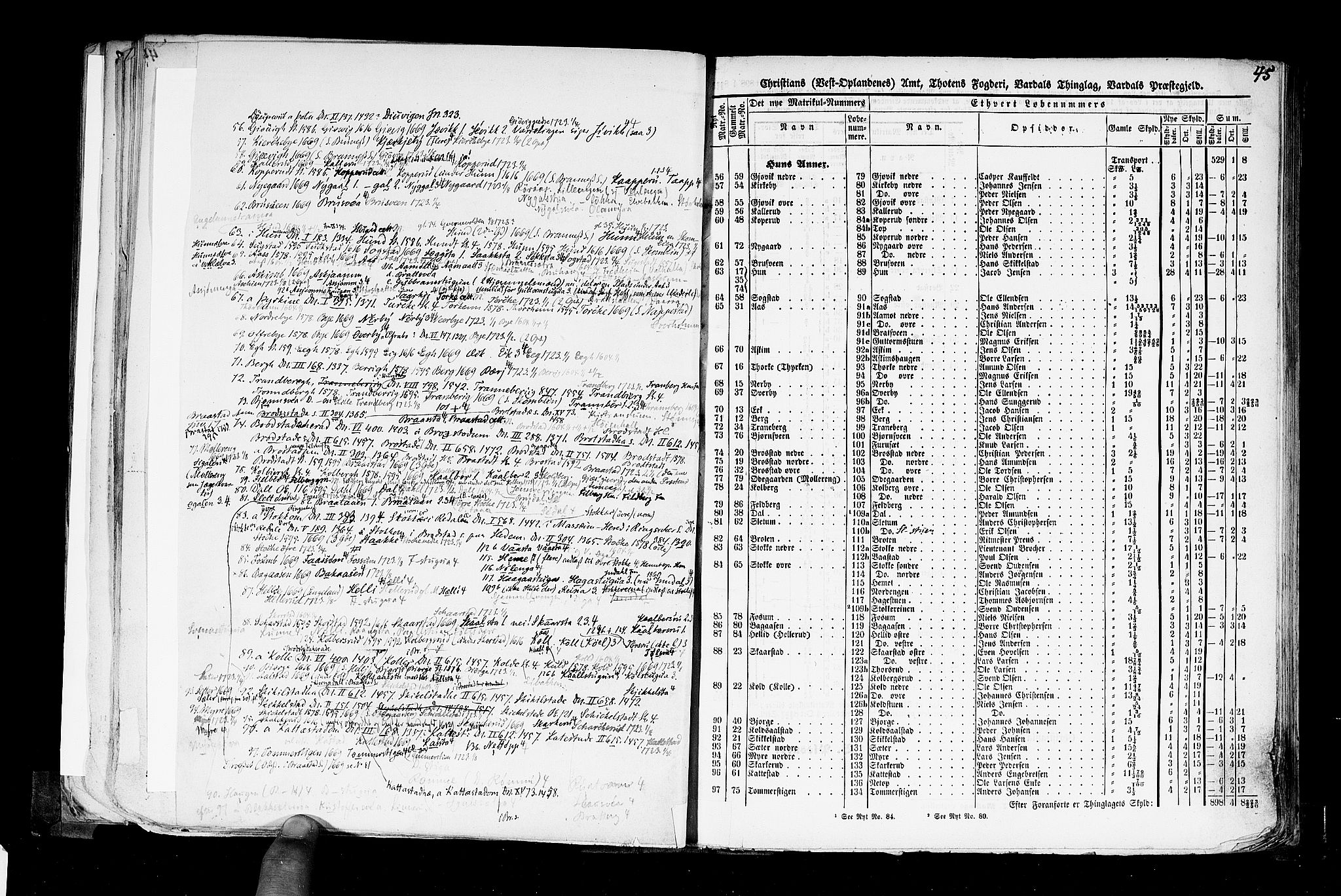 Rygh, AV/RA-PA-0034/F/Fb/L0004: Matrikkelen for 1838 - Christians amt (Oppland fylke), 1838, s. 45a