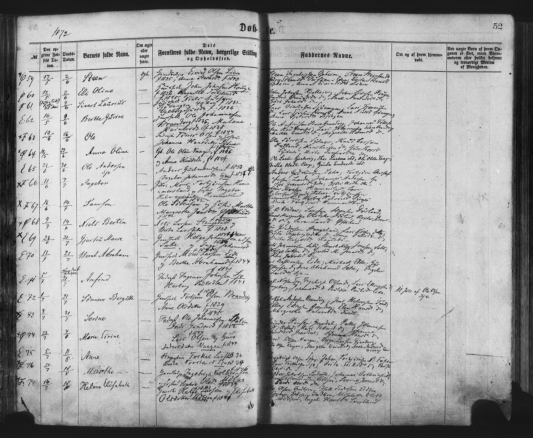 Fjelberg sokneprestembete, AV/SAB-A-75201/H/Haa: Ministerialbok nr. A 8, 1866-1879, s. 52