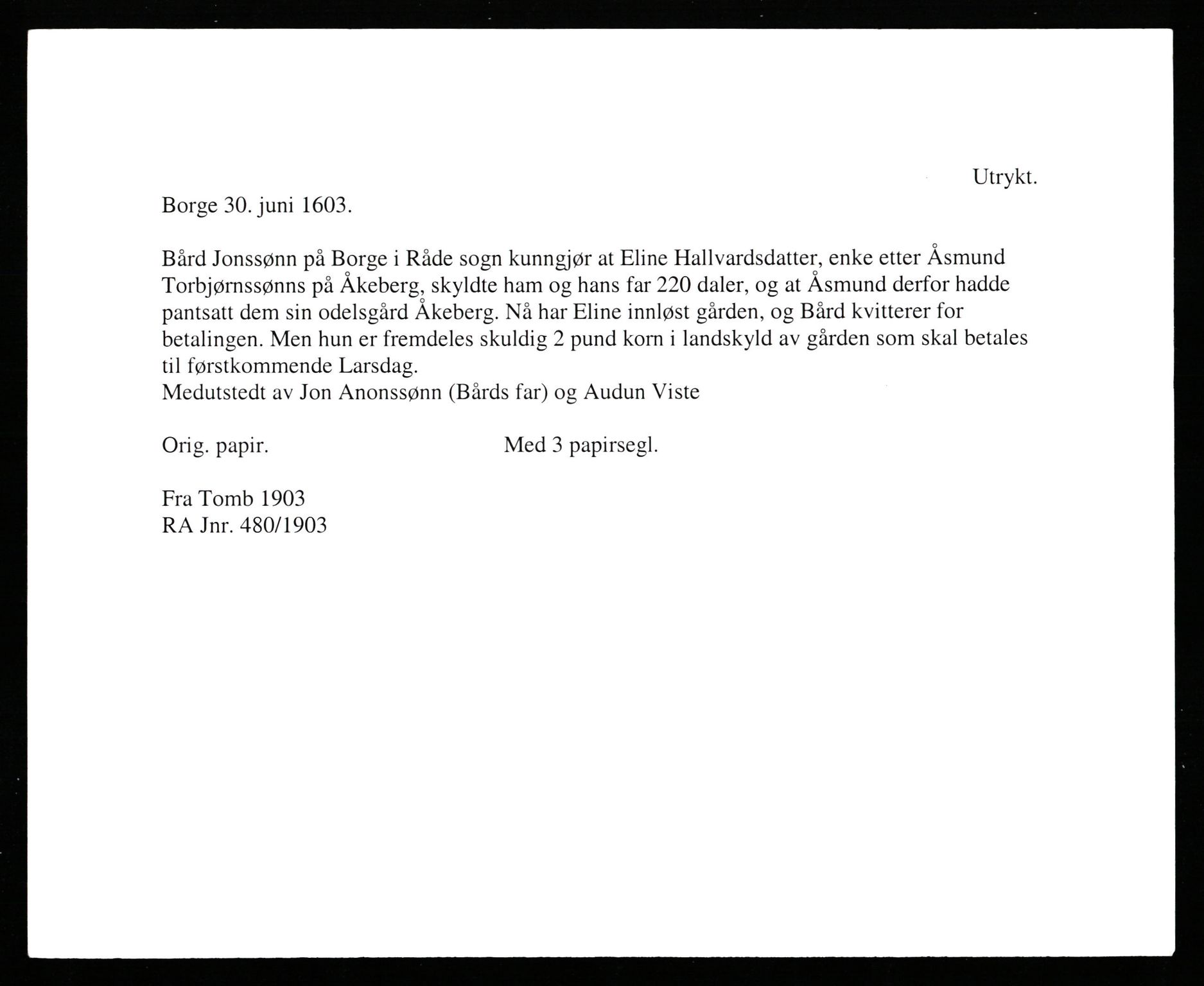 Riksarkivets diplomsamling, AV/RA-EA-5965/F35/F35b/L0005: Riksarkivets diplomer, seddelregister, 1601-1612, s. 217