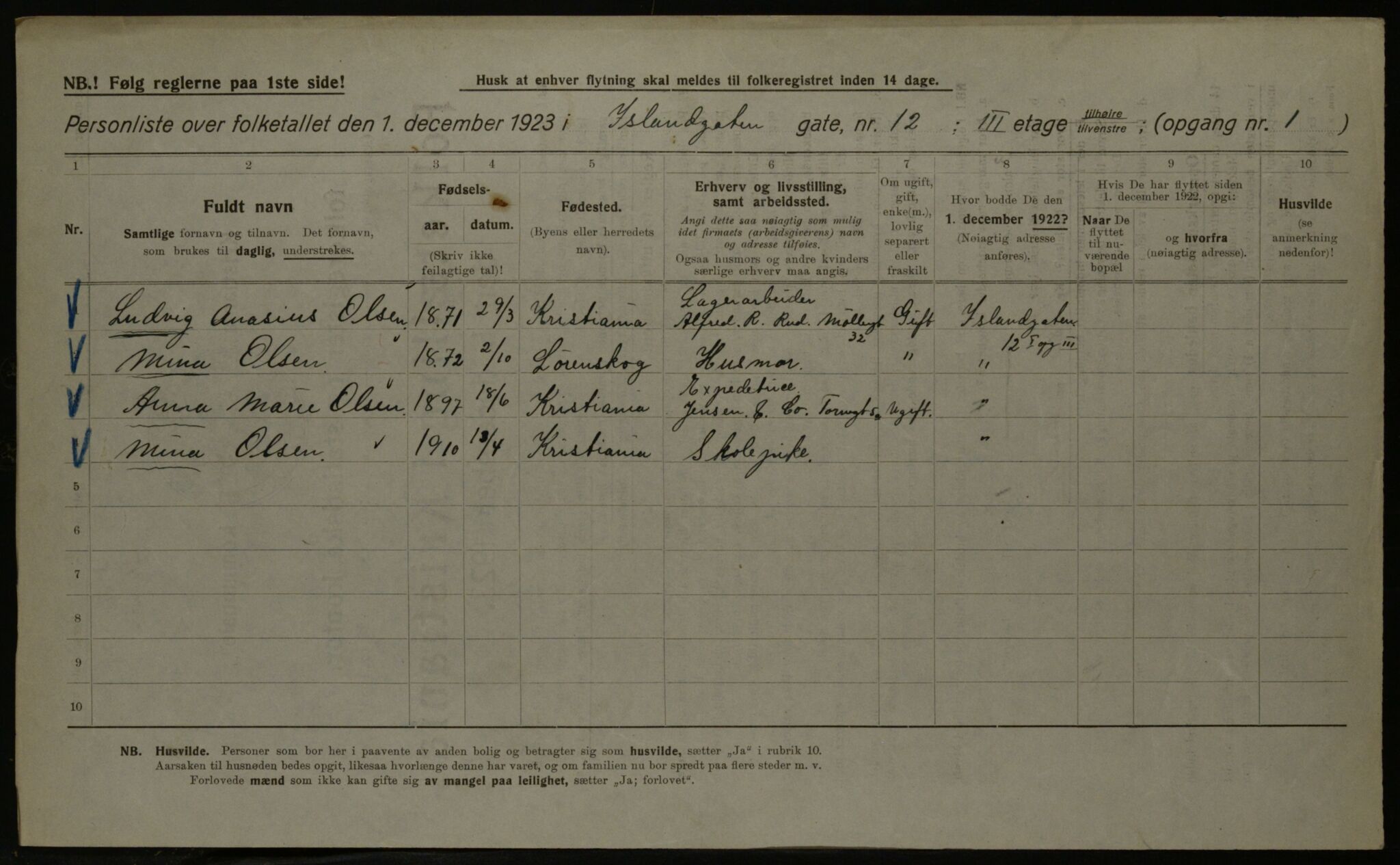 OBA, Kommunal folketelling 1.12.1923 for Kristiania, 1923, s. 49869