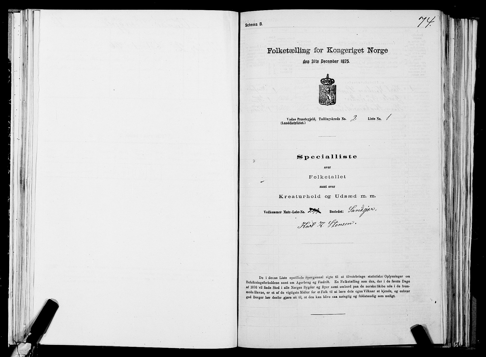 SATØ, Folketelling 1875 for 2029L Vadsø prestegjeld, Vadsø landsokn, 1875, s. 1074