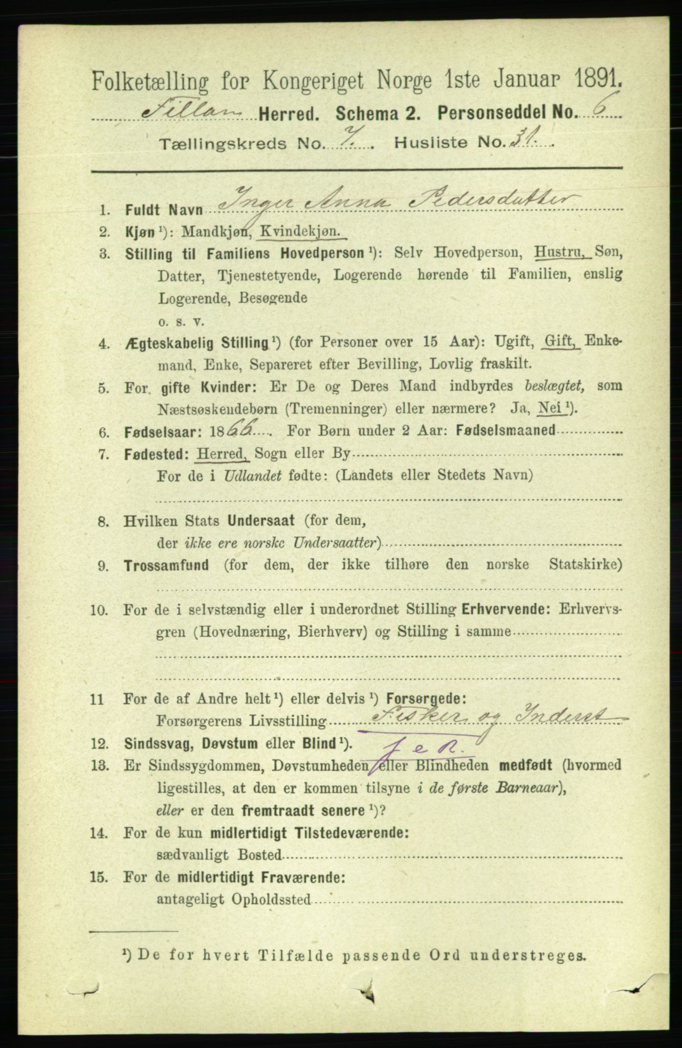 RA, Folketelling 1891 for 1616 Fillan herred, 1891, s. 1848