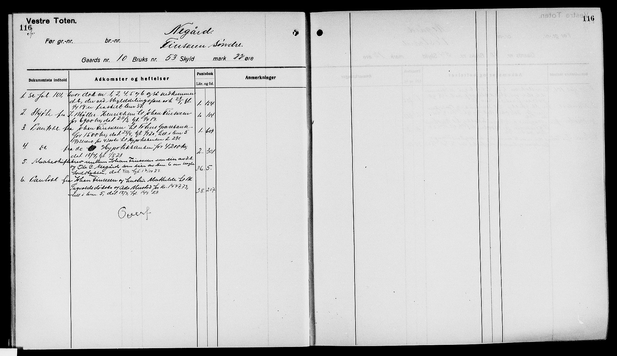 Toten tingrett, AV/SAH-TING-006/H/Ha/Haa/L0040: Panteregister nr. 40, 1925, s. 116