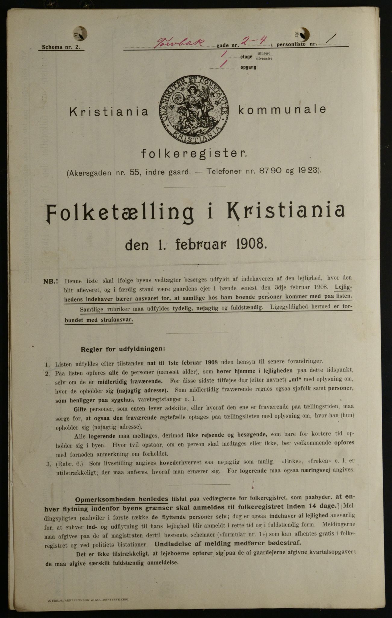 OBA, Kommunal folketelling 1.2.1908 for Kristiania kjøpstad, 1908, s. 103520