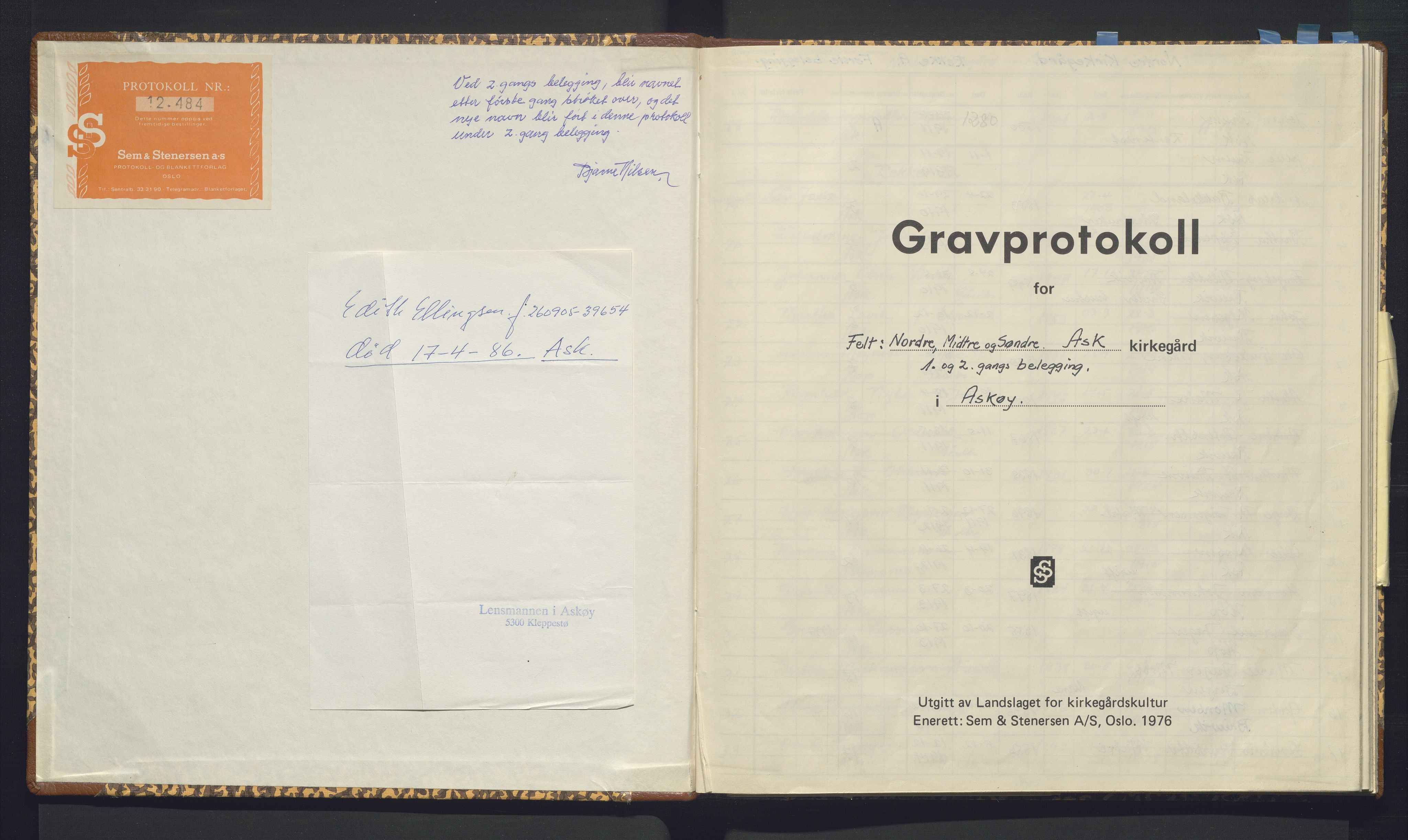 Askøy kommune. Kyrkjeverja, IKAH/1247-282/G/Ga/L0004: Gravprotokoll for Ask Nordre og Ask Midtre kirkegård II, 1911-1990