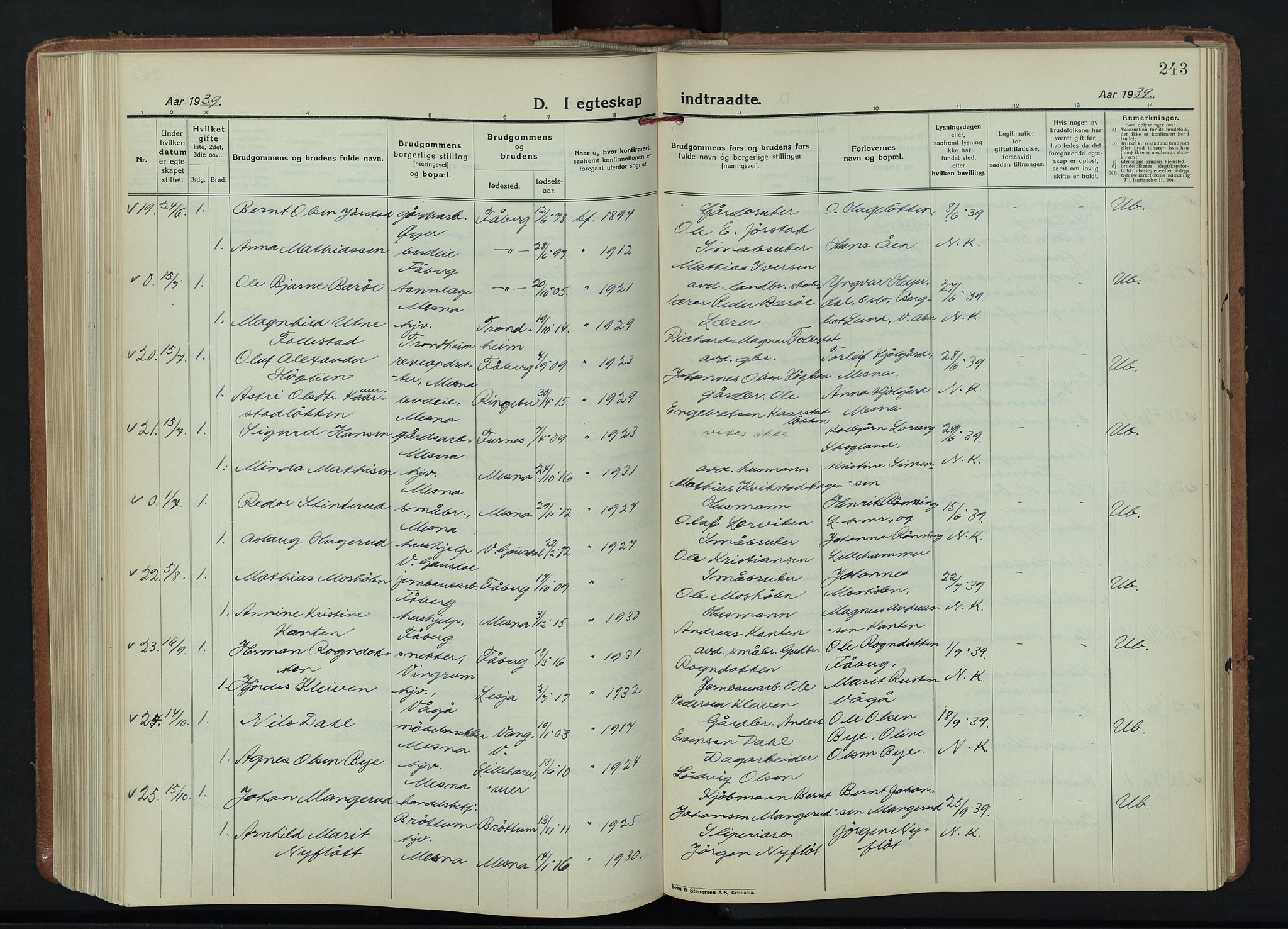 Fåberg prestekontor, AV/SAH-PREST-086/H/Ha/Hab/L0015: Klokkerbok nr. 15, 1924-1949, s. 243