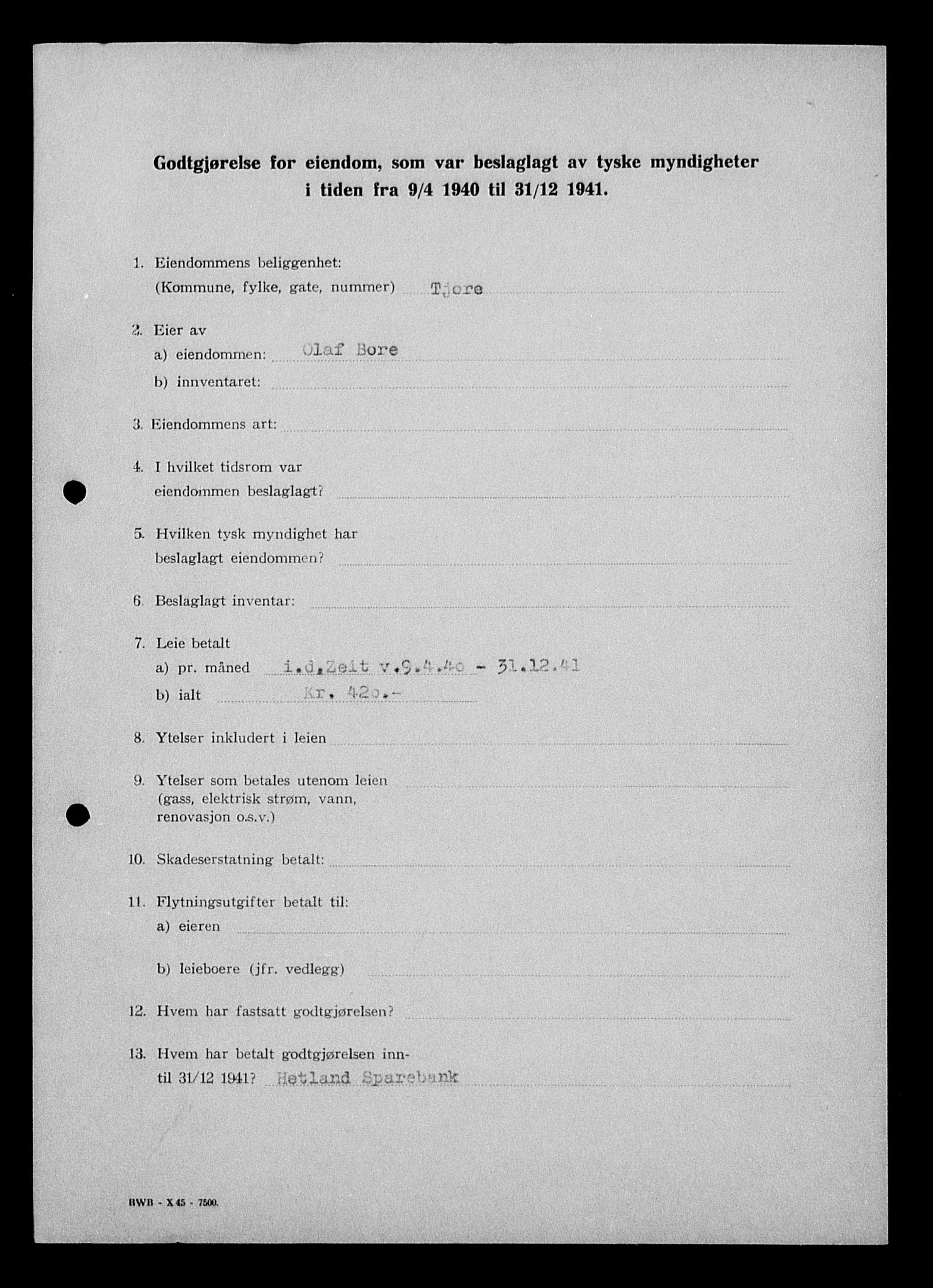Justisdepartementet, Tilbakeføringskontoret for inndratte formuer, AV/RA-S-1564/I/L1014: Godtgjørelse for beslaglagt eiendom, 1940-1941, s. 198