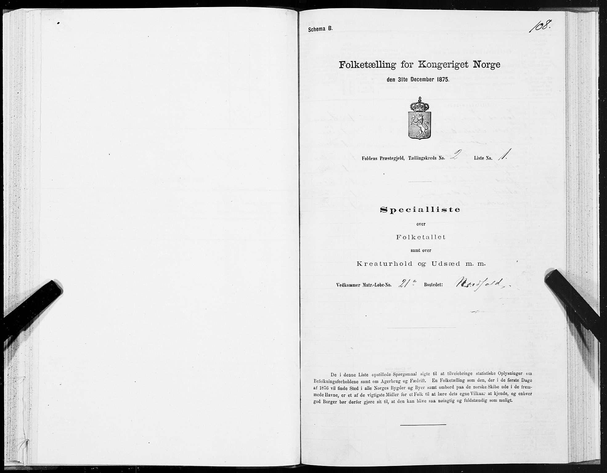 SAT, Folketelling 1875 for 1845P Folda prestegjeld, 1875, s. 1108